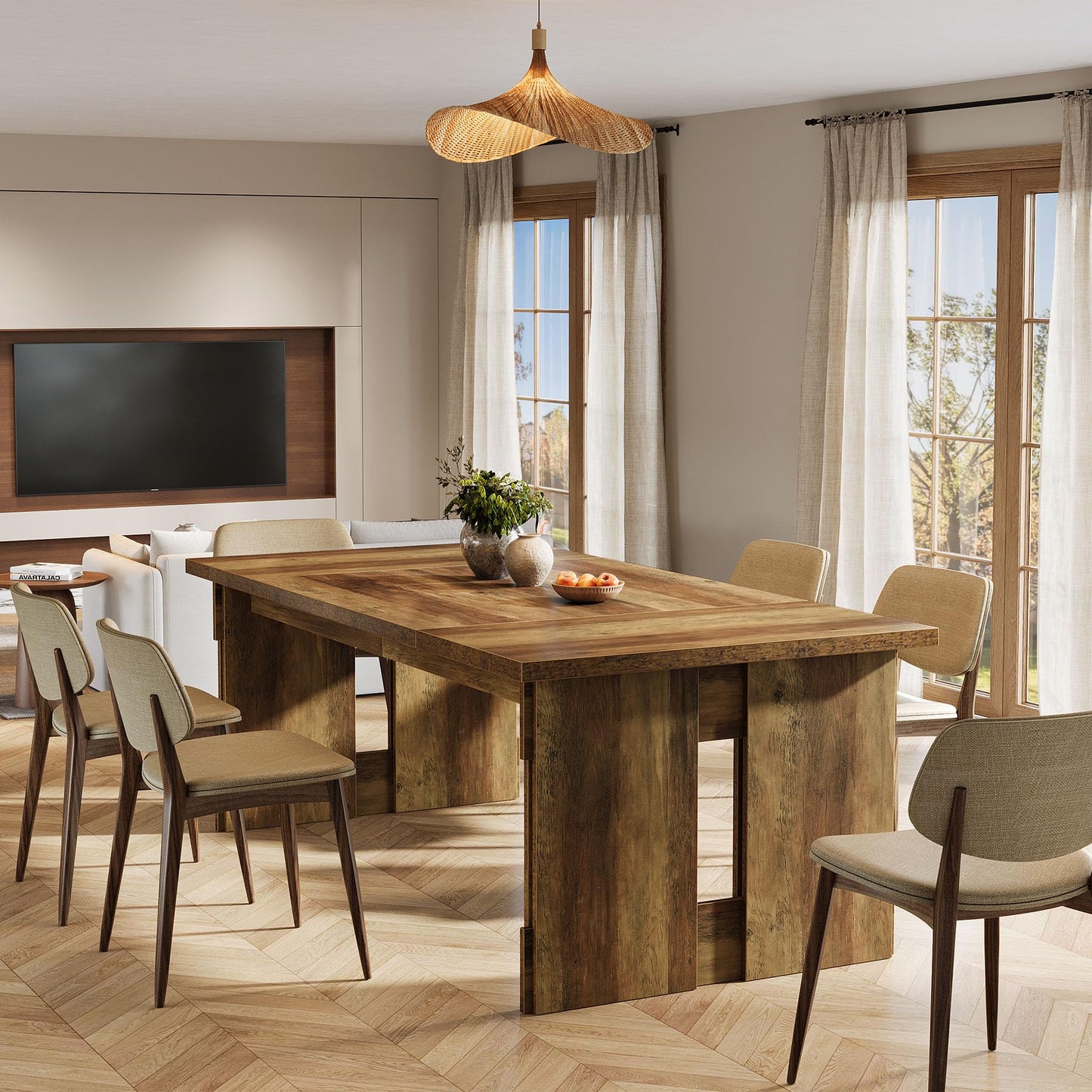 Tribesigns 63-Inch Farmhouse Dining Table for 4-6, Rectangular Kitchen Dinner Table with Large Tabletop for Dining Room, Living Room, Kitchen, Rustic Brown