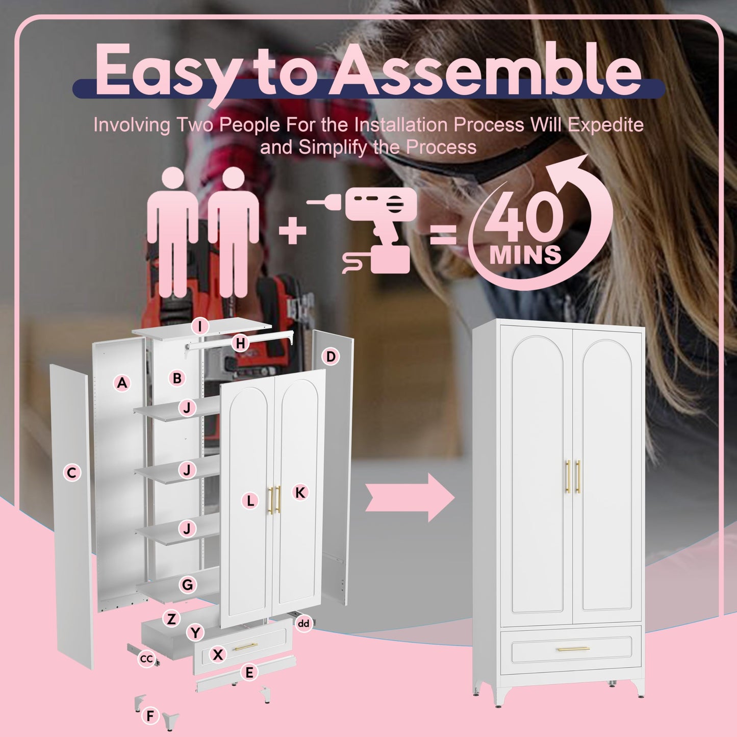 UNICOLY Pantry Kitchen Cabinet with Drawer, 75" Tall Pantry Storage Cabinet, Metal Storage Cabinets with Doors and Shelves, Large Freestanding Cupboard for Dining Room, Assembly Required, White