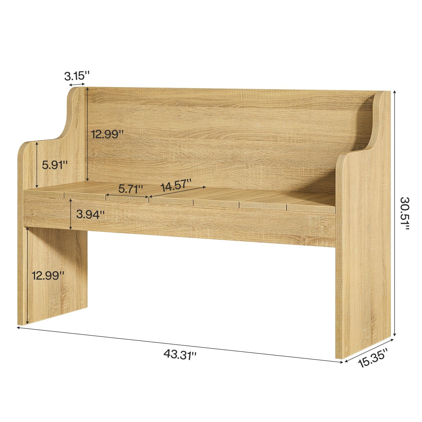Tribesigns Entryway Bench with Back, 43.3" Farmhouse Wooden Indoor Bench, End of Bed Stool for Bedroom, Living Room, Dining Room, Easy Assembly, Natural