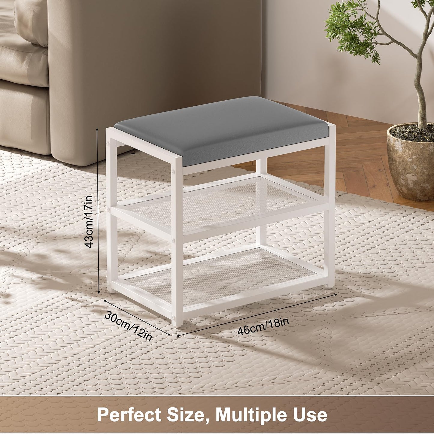 ZHOOGE Small Ottoman with Storage, Vanity Stool Chair Faux Fur, Foot Ottoman, Square Makeup Stool for Small Spaces, Living Room, Bedroom, Bathroom, Entryway, White