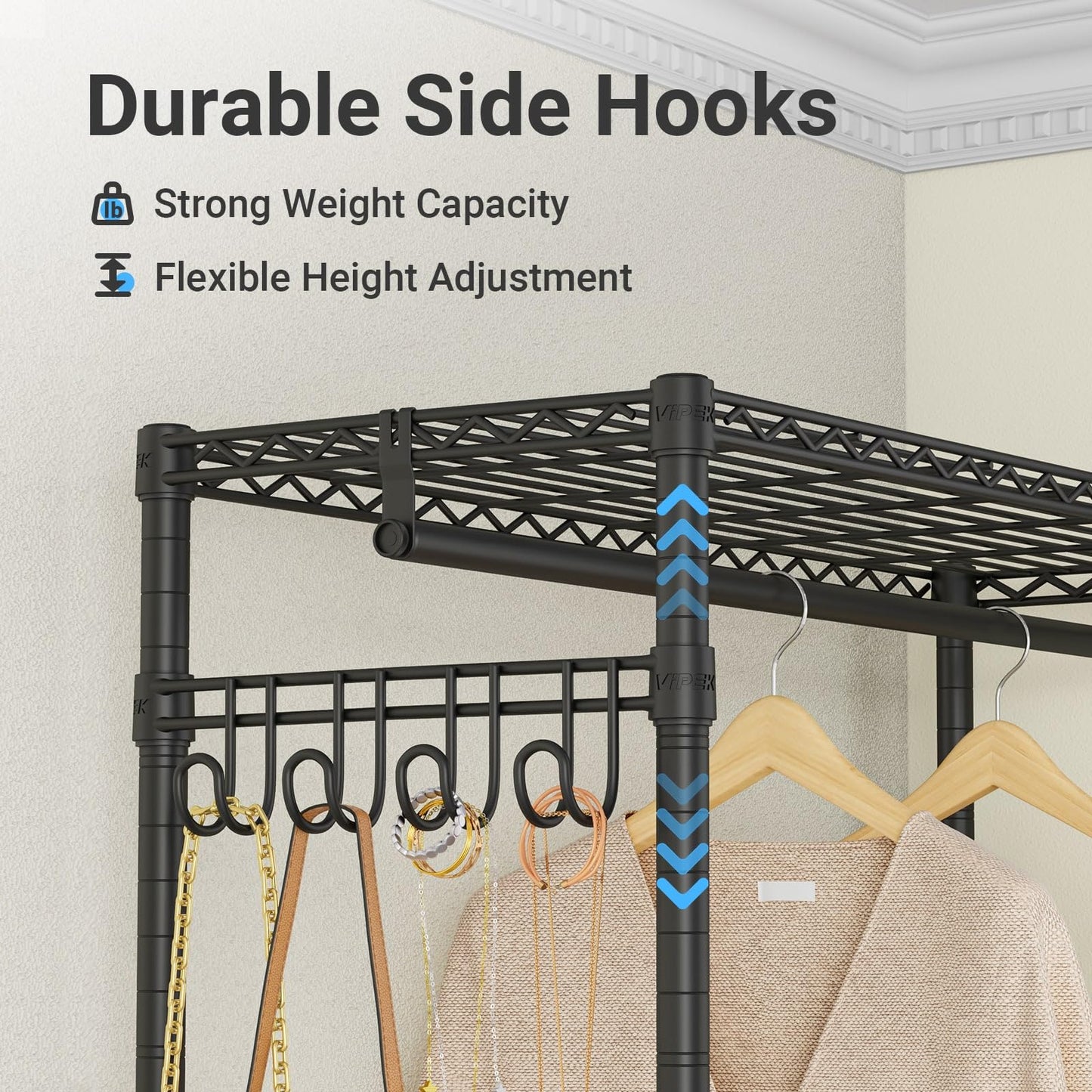 VIPEK R3C Rolling Clothes Rack with Cover Portable Closet for Hanging Clothes, Heavy Duty Garment Rack Clothing Racks with Wheels& Hanging Rod, Black Racks with Grey Upgraded Polyester Cover