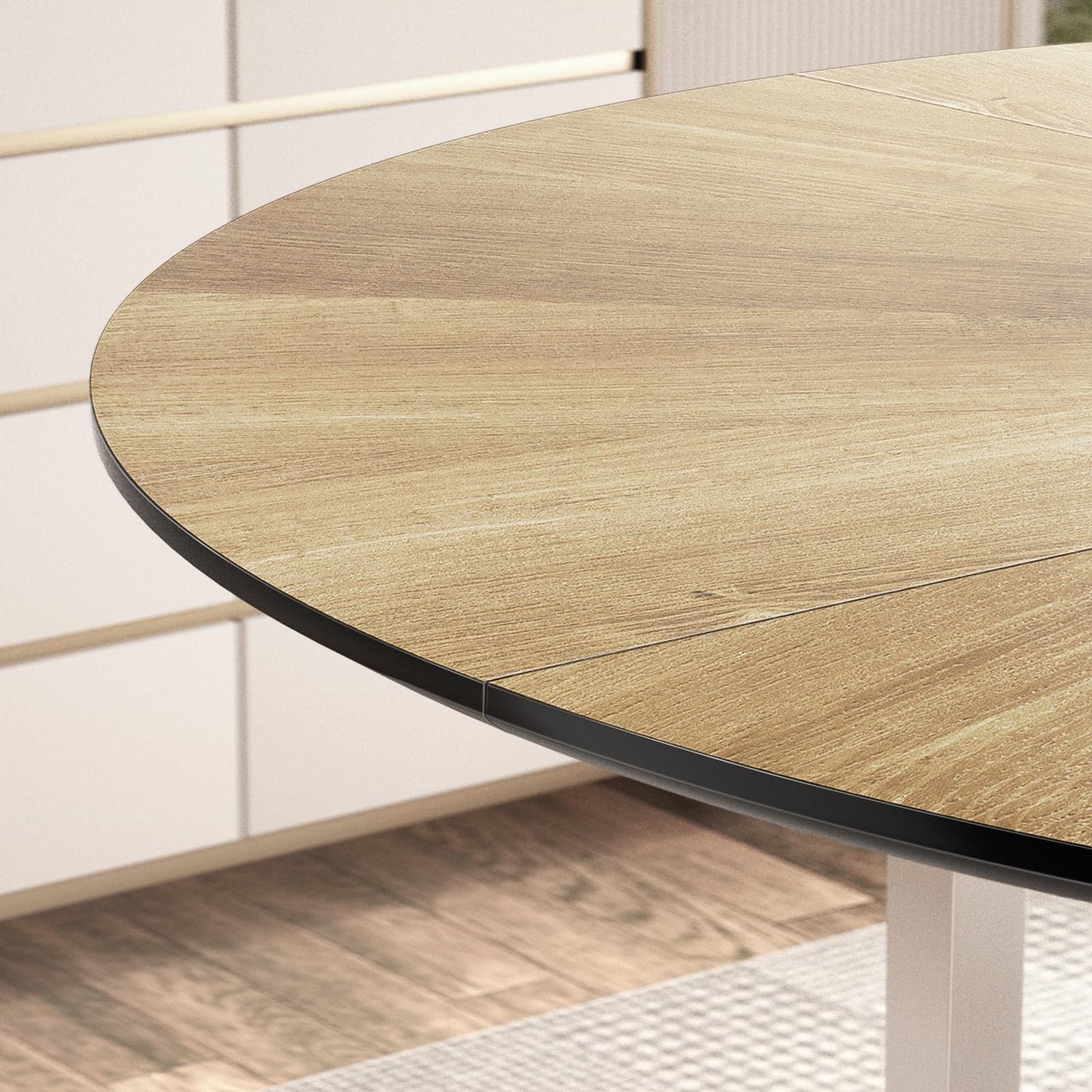 VFK 47'' Round Dining Table Set for 4-6, Farmhouse Kitchen Table with 4 Chairs & Storage Rack, Rustic Wood Dining Set with Sturdy Metal Base for Dining Room & Living Room