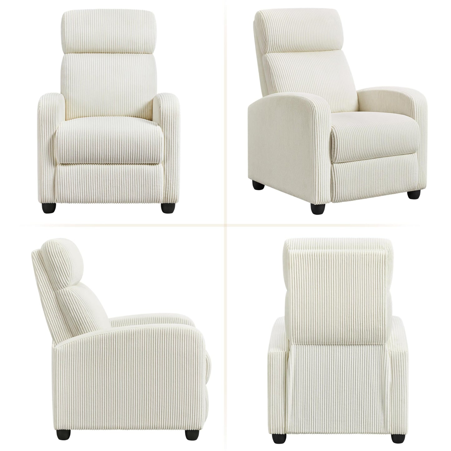 Yaheetech Corduroy Recliner Chair Single Sofa Home Theater Seating Adjustable Modern Reclining Chair for Living Room Bedroom Home Theater Beige