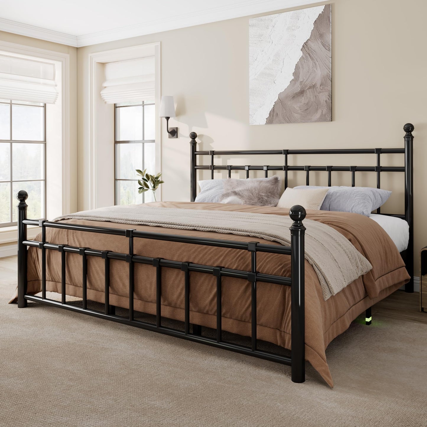 GalnFu King Size Metal Bed Frame, Platform Bed with Classic Wrought Iron-Art Headboard and Footboard, 12" Underbed Space, No Box Spring Needed, Easy Assembly, Noise-Free, Black