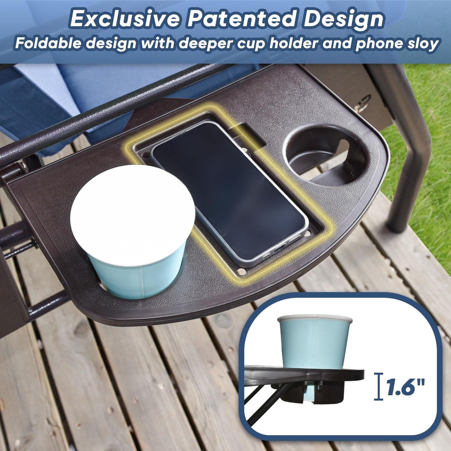 ZZW 3 Seat Outdoor Porch Patio Swing with Stand 800lbs 2-in-1 Convertible Swing Bed with Adjustable Canopy & Removable Cushion for Yard Garden Deck (Blue, Round Tube)