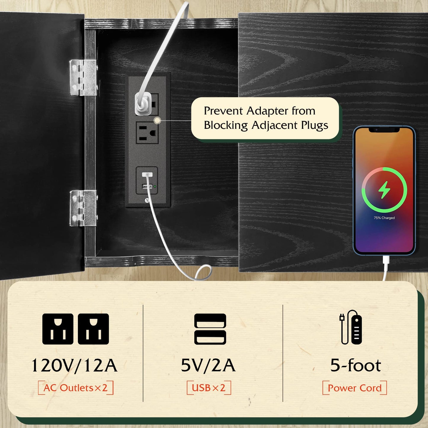 WLIVE Narrow Side Table with 2 USB Ports and 2 Outlets, Flip Top End Table with Drawer and Storage Shelves, End Stand with Charging Station for Living Room, Bedroom, Small Spaces,Black