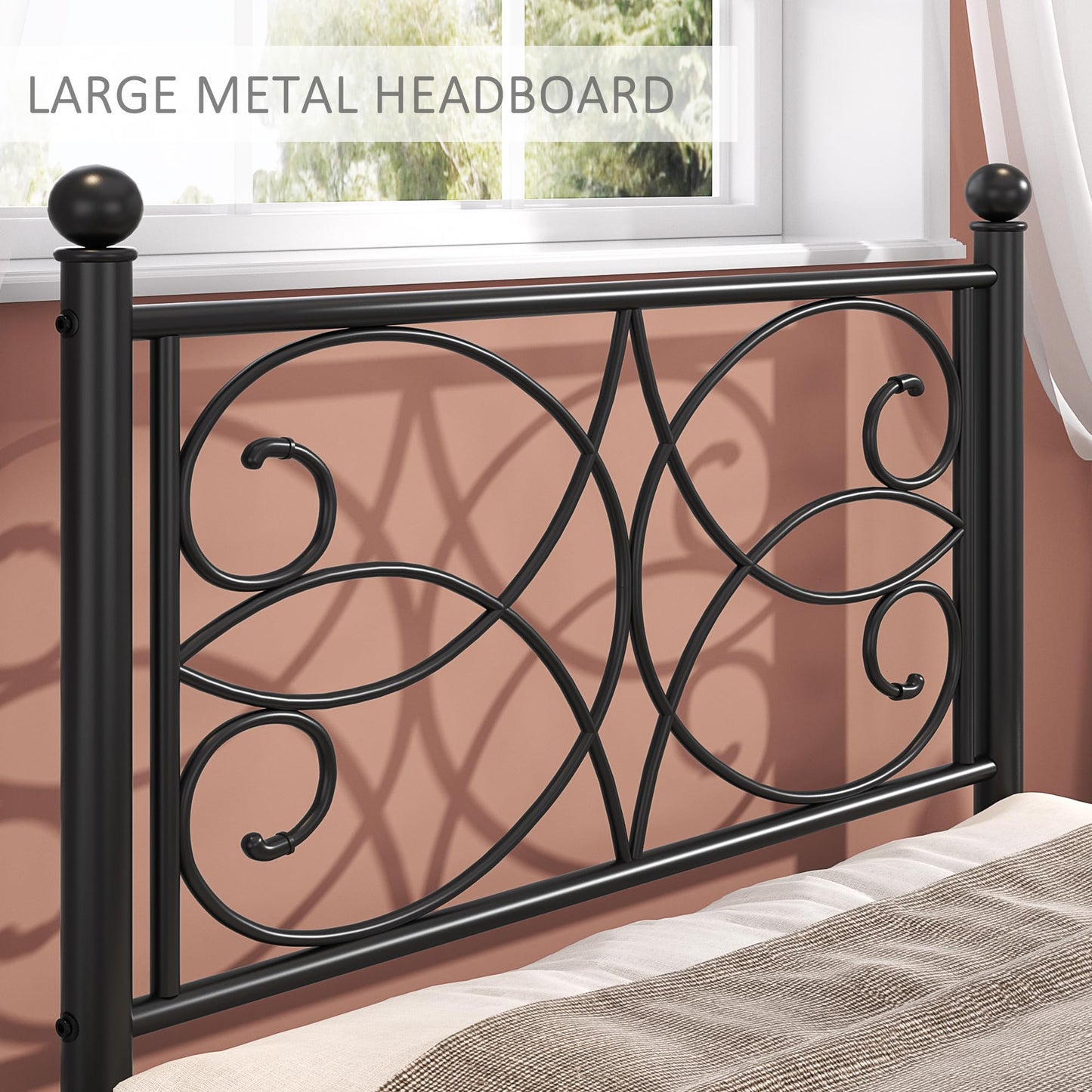 VECELO Twin Size Bed Frame Metal Platform Bed with Headboard and Footboard, Heavy Duty Support, No Box Spring Needed, Easy Assembly, Black