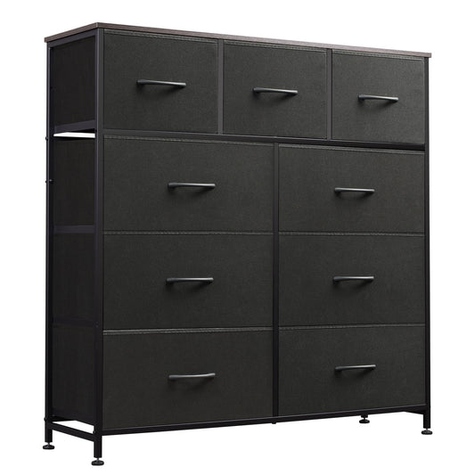 WLIVE 9-Drawer Dresser, Fabric Storage Tower for Bedroom, Hallway, Entryway, Closet, Tall Chest Organizer Unit with Fabric Bins, Steel Frame, Wood Top, Easy Pull Handle, Charcoal Black