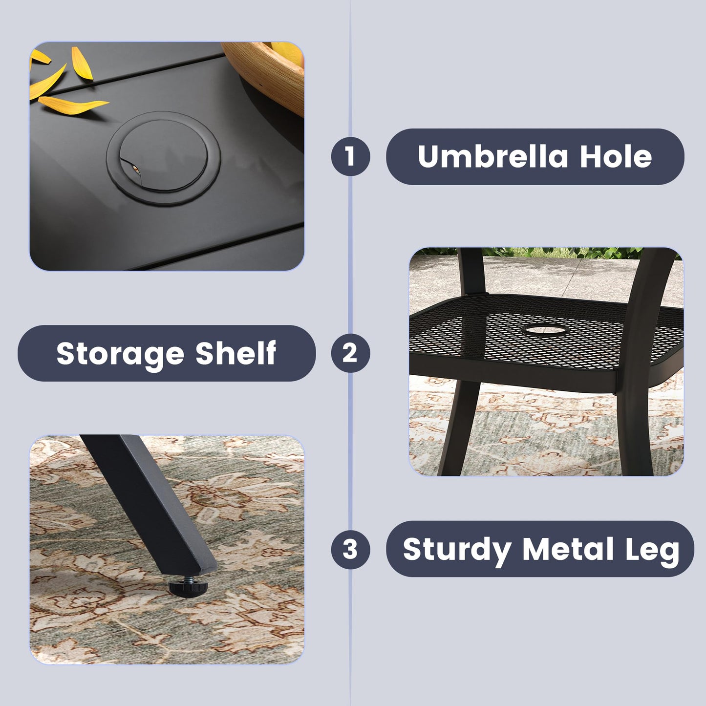 VICLLAX 7 Pieces Round Outdoor Dining Set with Rattan Patio Chairs, 47 Inch Round Patio Table, Adjustable Umbrella Hole & Storage Shelf – Patio Furniture for Backyard, Brown Wicker and Black Tabletop