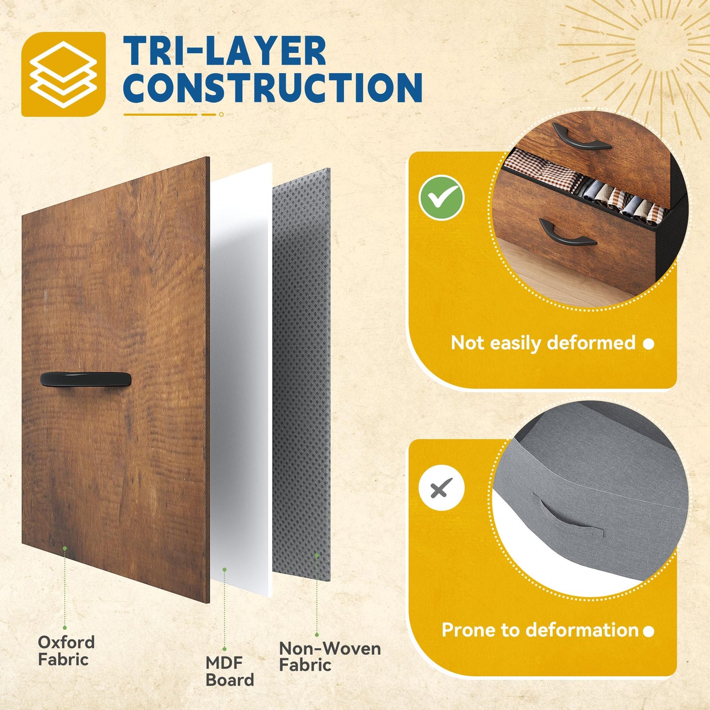 DWVO TV Stand, Fabric Tower with 5 Drawers, Dresser for Bedroom, Storage Tower, Chest of Drawers for Closet, Living Room, Hallway