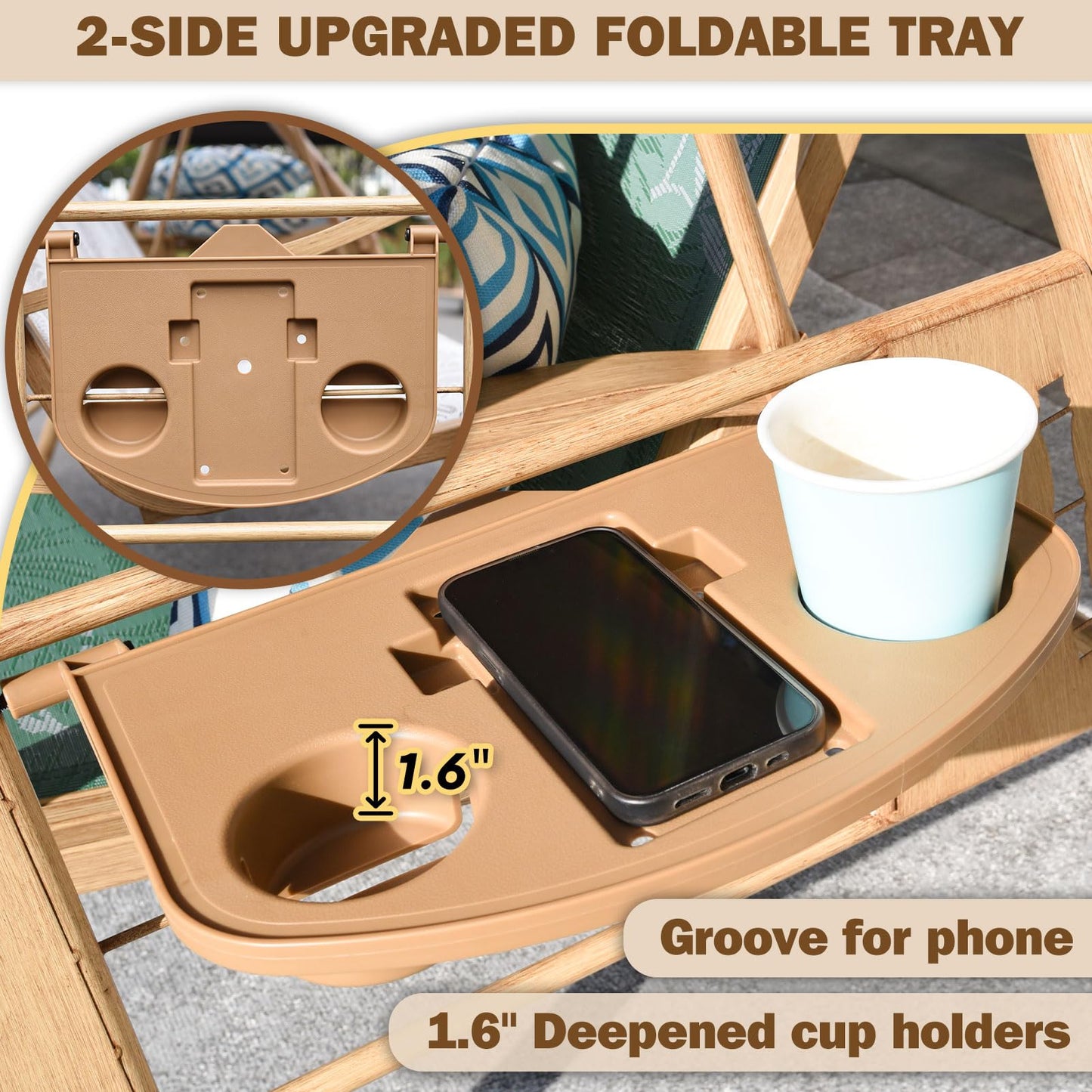 ZZW 3 Person Patio Swing Outdoor Swing for Adults with Adjustable Canopy &Upgraded Cup Holders Textilene Fabric Porch Swing Chair with Stand Heavy Duty 800 LBS