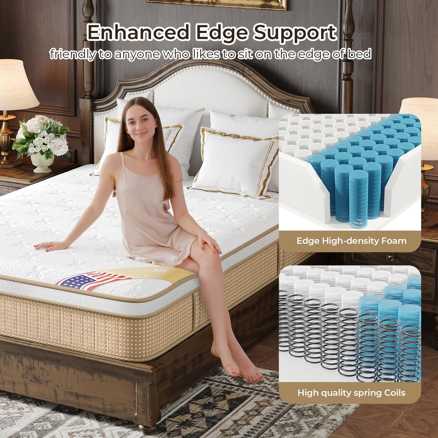 Yaak 12 Inch Queen Mattress in a Box for Back Pain Relief, Medium Firm Feel Fiberglass Free Hybrid Mattress with Cooling Gel Memory Foam and Individual Pocket Springs, CertiPUR-US 100 Night Trial