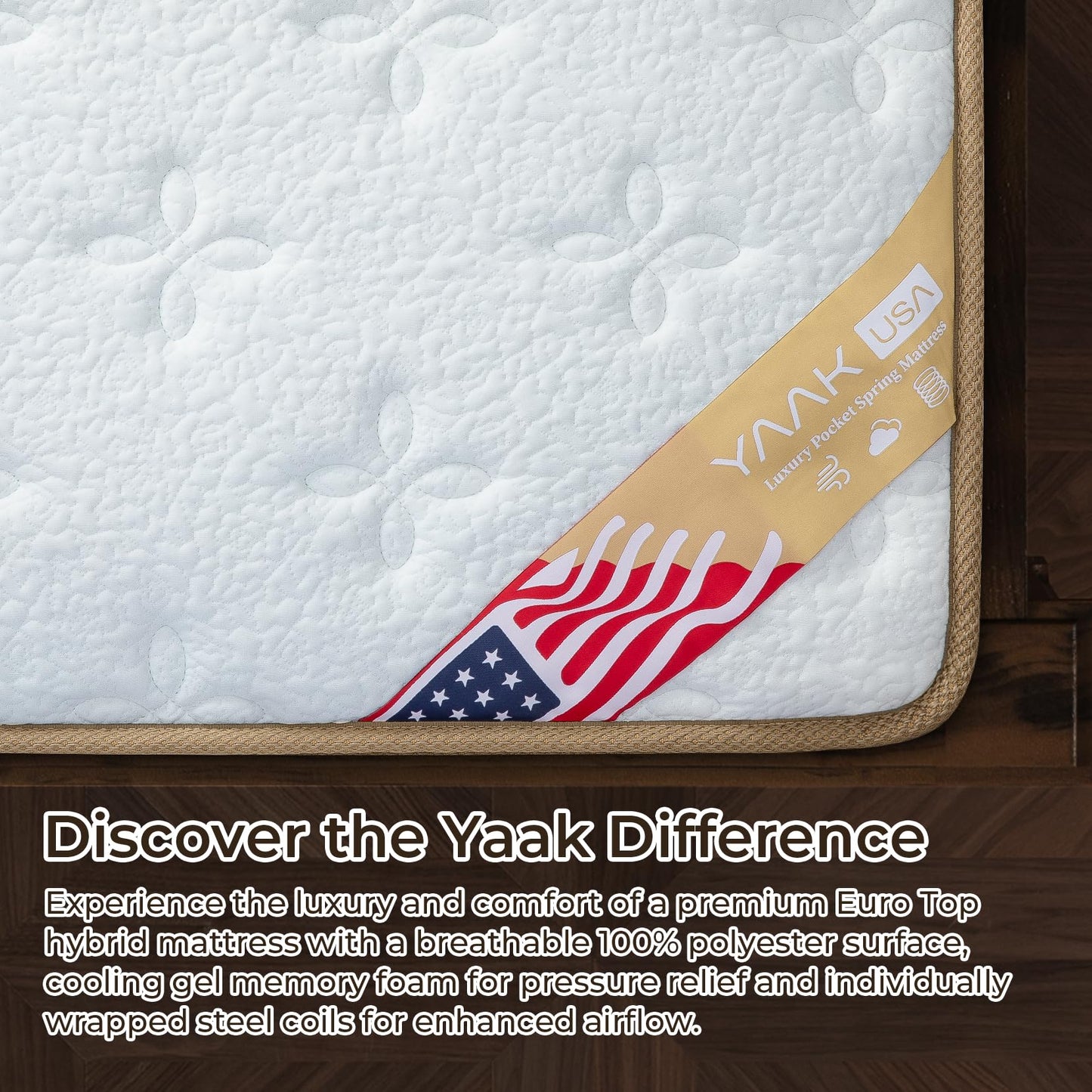 Yaak 12 Inch Queen Mattress in a Box for Back Pain Relief, Medium Firm Feel Fiberglass Free Hybrid Mattress with Cooling Gel Memory Foam and Individual Pocket Springs, CertiPUR-US 100 Night Trial