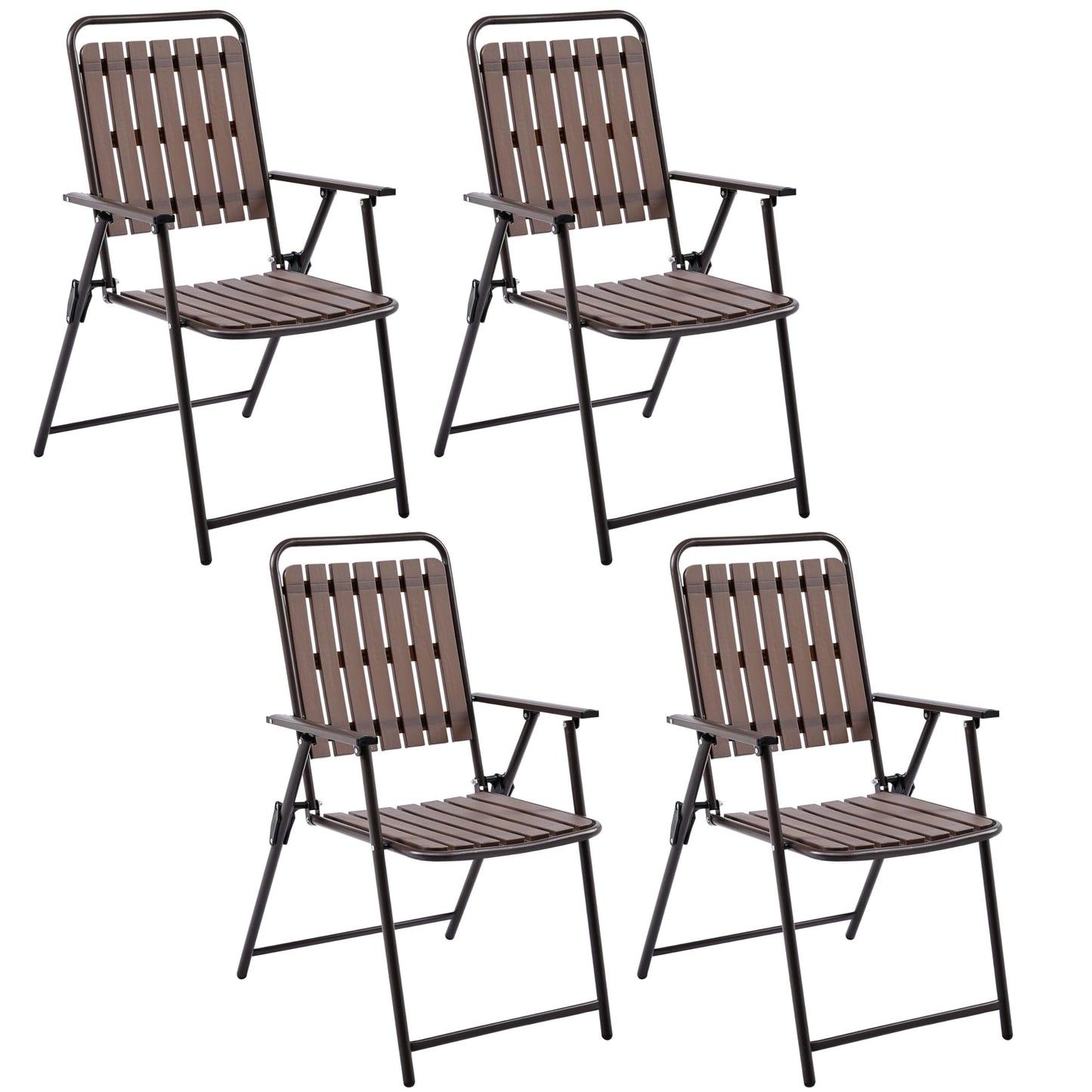 Yaheetech Folding Patio Chair Set of 4, Outdoor Dining Chair with Armrests, Plastic Patio Chair for Porch, Deck, Garden, Backyard, No Assembly Espresso