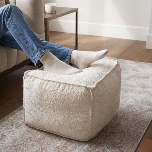 ZICOTO Beautiful Boucle Pouf Ottoman and Foot Rest - Elevate Your Living Room Decor with Lightweight Comfort and Charm - A Round Modern Foam Filled Foot Stool Perfect to Rest Your Feet