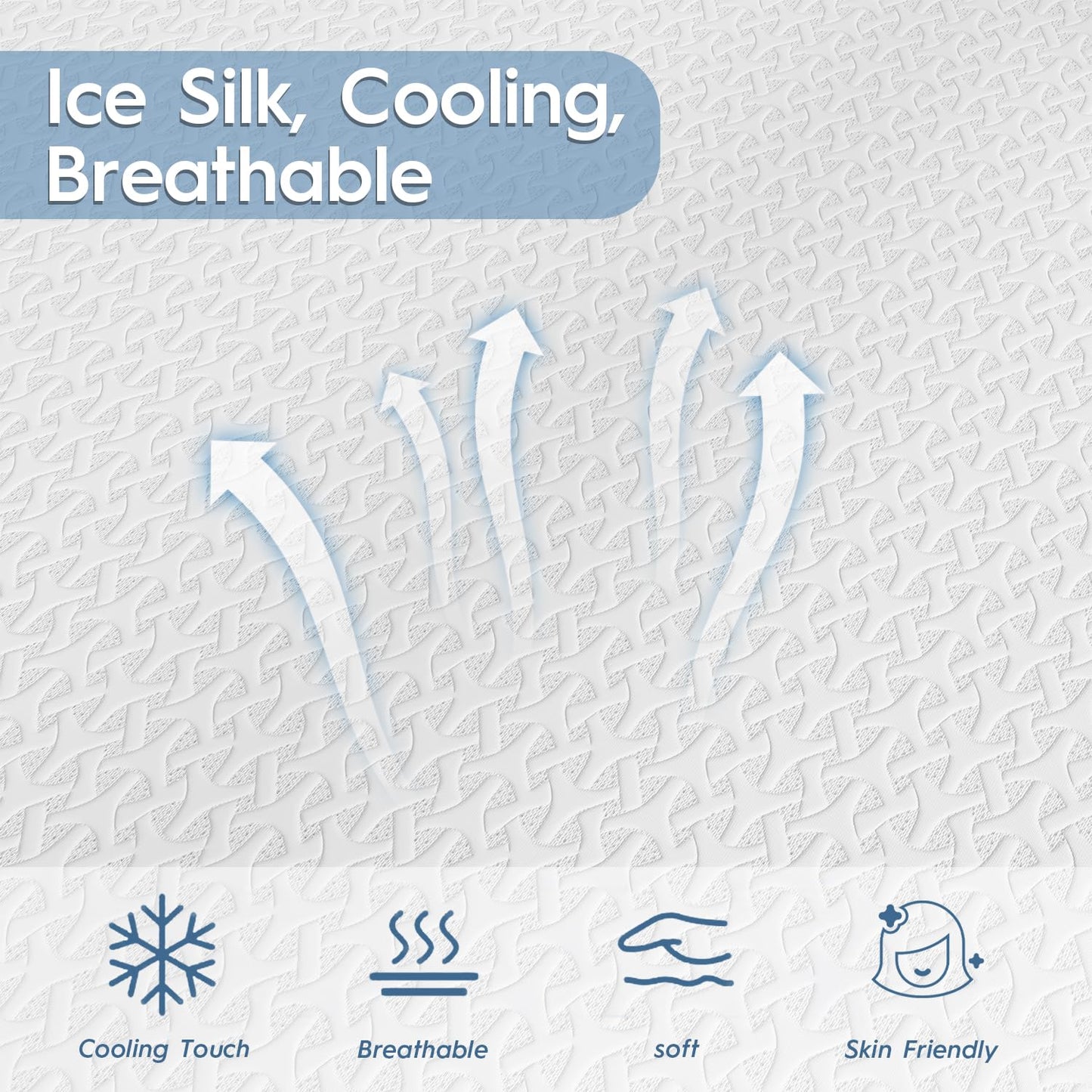 3 Inch Cooling Mattress Topper Queen, Ice Silk with Gel-Infused 40D Memory Foam Bed Topper Pad with Removable Soft Cover, Pressure Relief & Non-Slip (White, Queen)