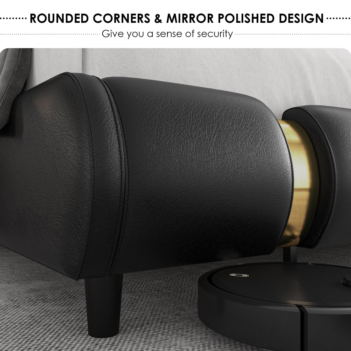 TTVIEW Modern Faux Leather Upholstered Platform Bed Frame with Golden Iron Metal Decor, Adjustable Curved Headboard, Wooden Slats Support, No Box Spring Needed, Queen Size, Black