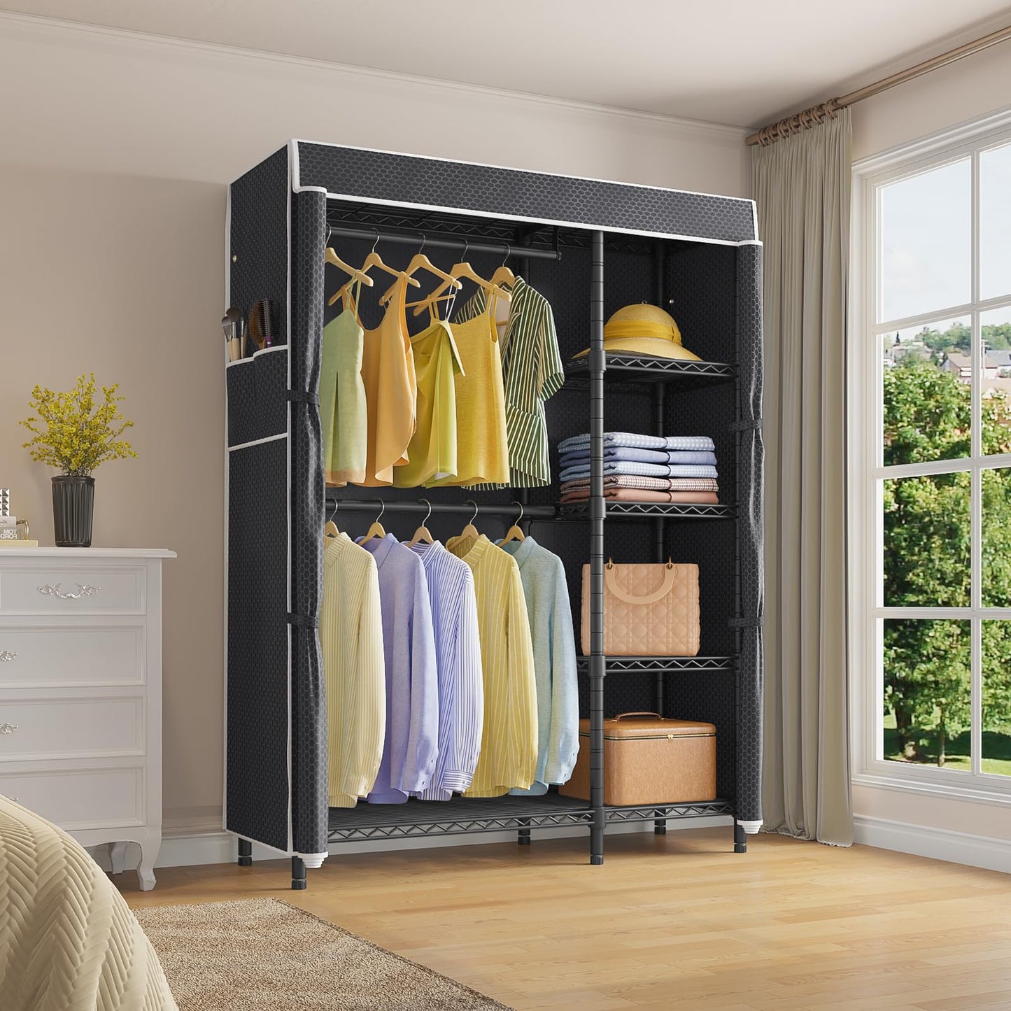 VIPEK V7C Garment Racks with Cover Portable Closets for Hanging Clothes, Heavy Duty Clothes Rack with Shelves Metal Closet Wardrobe, Max 670lbs, Black Rack with Black Upgraded Polyester Cover