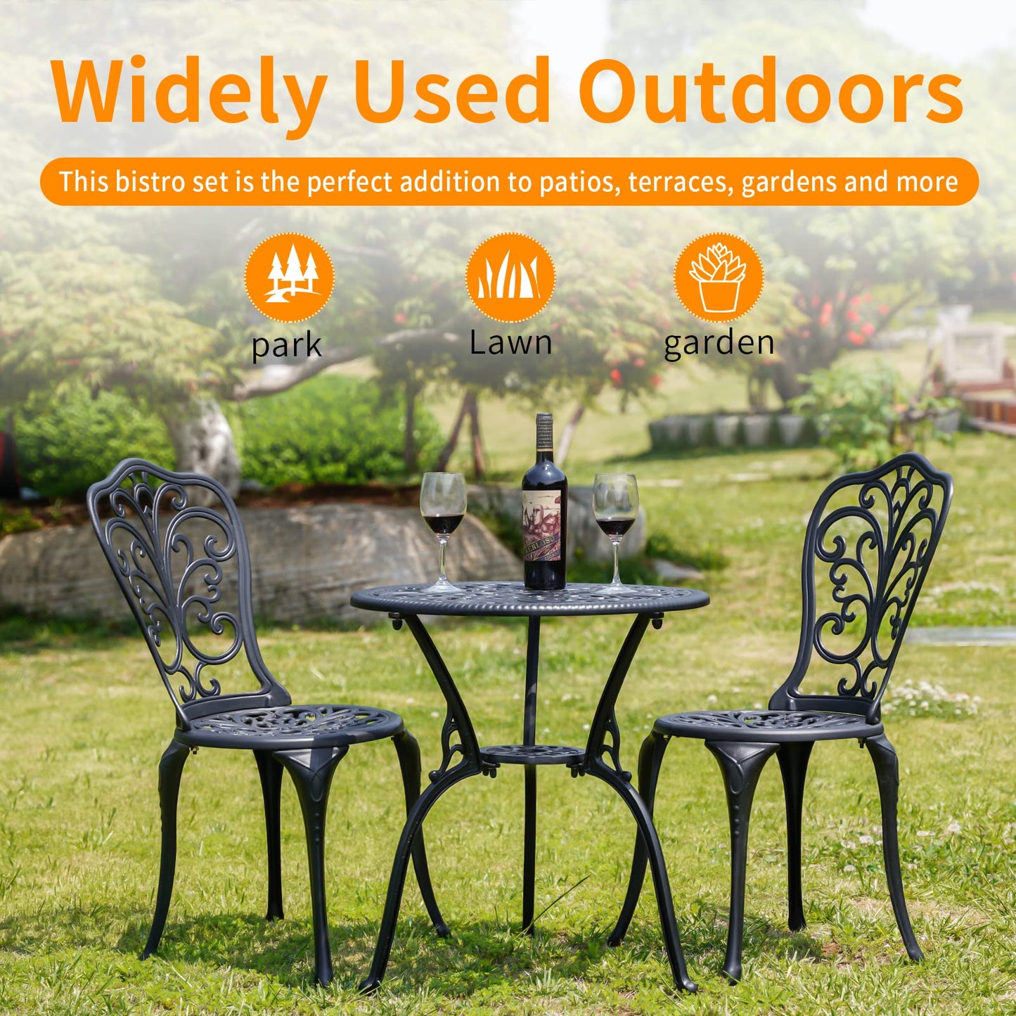 Withniture Patio Bistro Set 3 Piece Outdoor,Cast Aluminum Outdoor Bistro Table and Chair Set of 2 with 1.97" Umbrella Hole,All Weather Bistro Table Set for Front Porch Set(Butterfly Black)