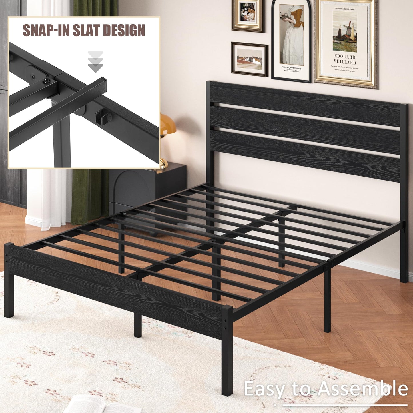VECELO Queen Size Bed Frame with Wood Headboard and Footboard, 14 Inch Platform/No Box Spring Needed, Heavy Duty Support, Easy Assembly