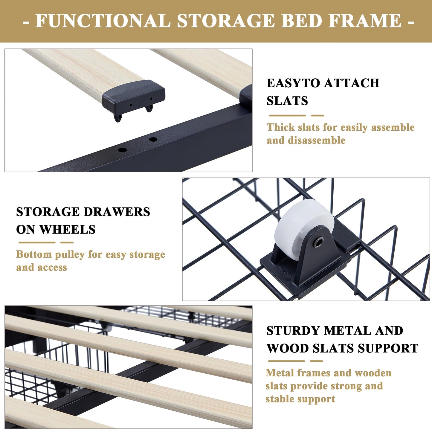 VECELO Full Size Upholstered Platform Bed Frame with 4 Storage Drawers, Adjustable Velvet Rivets Headboard, Wooden Slats Support, No Box Spring Needed, Easy Assembly