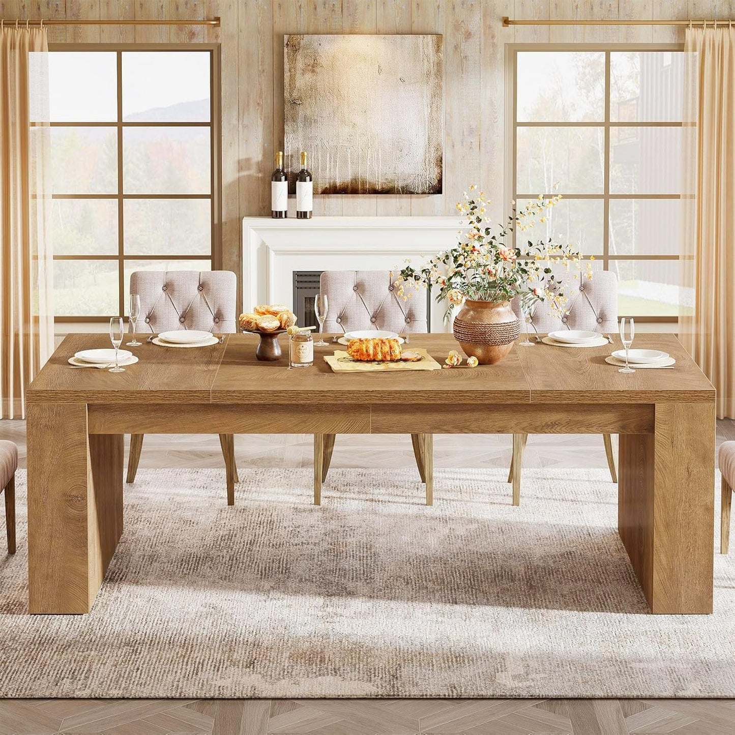 Tribesigns 70.9-Inch Rectangular Dining Table for 6-8, Farmhouse Wooden Kitchen Table, Large Dining Room Furniture with Sturdy Frame for Kitchen, Dining Room, Living Room, Brown