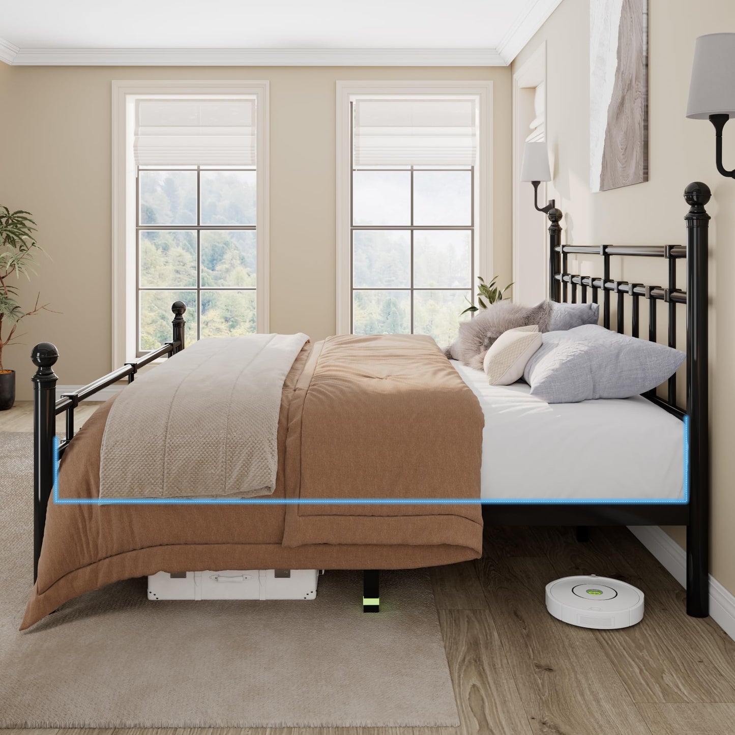 GalnFu King Size Metal Bed Frame, Platform Bed with Classic Wrought Iron-Art Headboard and Footboard, 12" Underbed Space, No Box Spring Needed, Easy Assembly, Noise-Free, Black