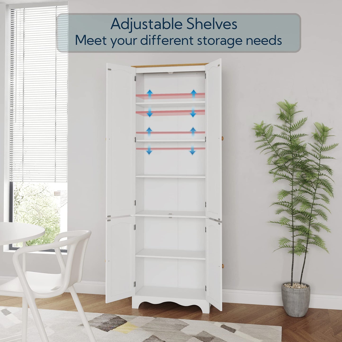 Yusong 72'' Tall Kitchen Pantry Cabinet, Freestanding Storage Cabinet with Doors and Shelves, Wooden Food Pantry Farmhouse Cupboard Buffet for Kitchen Dining Living Room, White