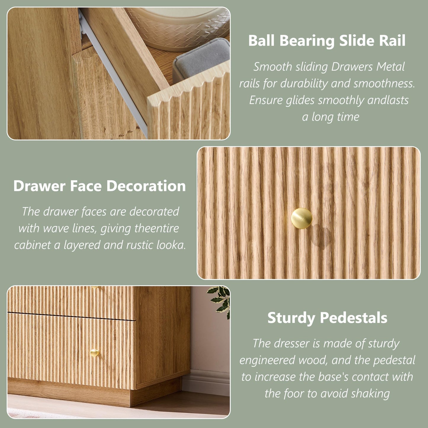 wow97e Fluted 7 Drawer Dresser for Bedroom, 48" Tall Natural 7 Drawer & Chests of Drawers, Wood Modern Chest of Drawers with Deep Storage for Bedroom, Closet Hallway, Entryway, Living Room, Natural