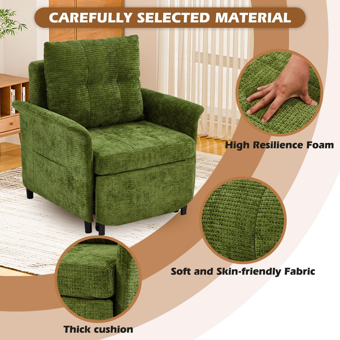 ZZWHOM Convertible Sleeper Chair 79" Long Chair Bed w/Adjustable Backrest 4-in-1 Pull Out Lounge Chair 500 LBS Load Bearing Single Sofa Bed with Pillow for Living Room & Small Space