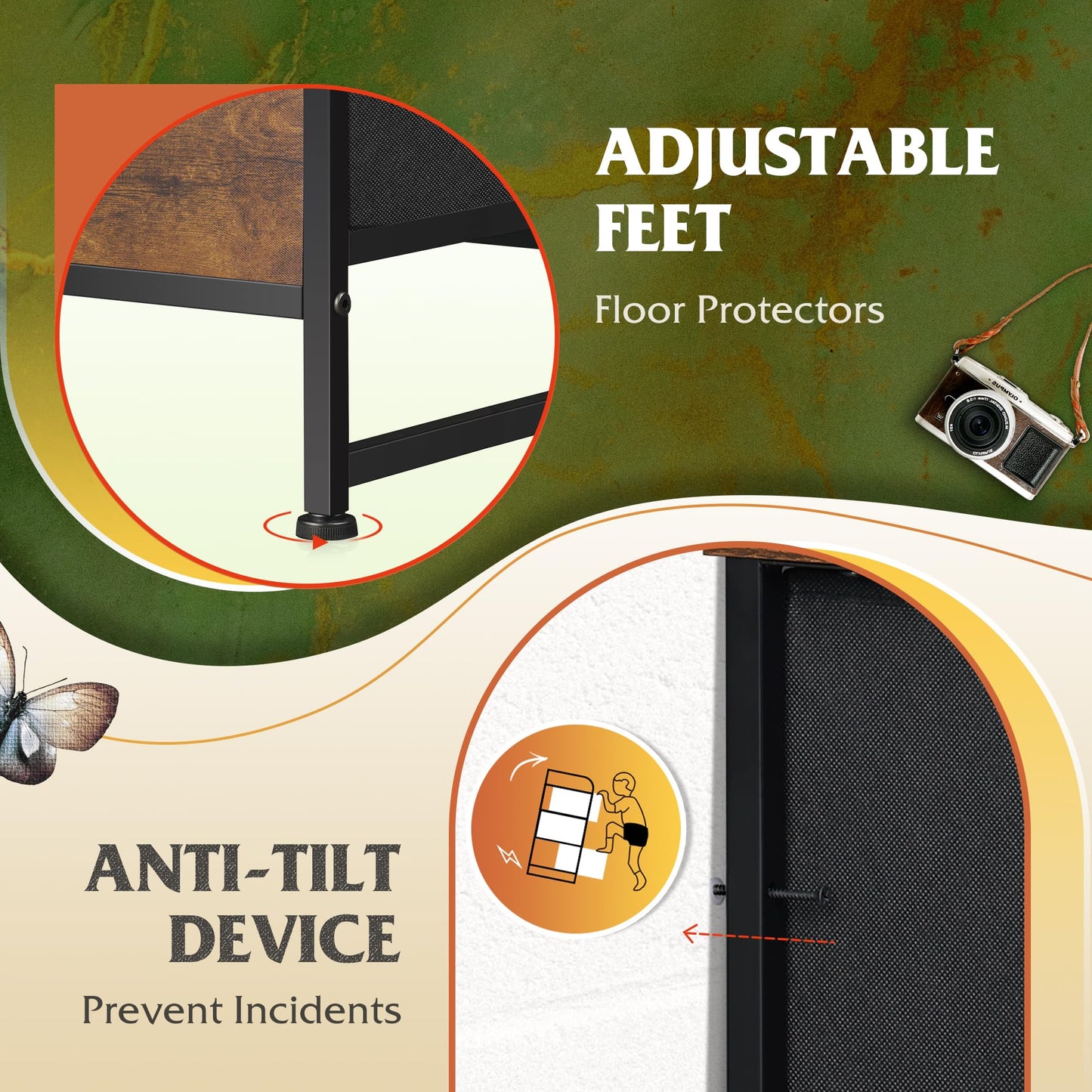 WLIVE Tall Dresser for Bedroom with 12 Drawers, Chests of Drawers, Fabric Dresser for Bedroom, Closet, Fabric Storage Dressers with Drawers, Steel Frame, Rustic Brown Wood Grain Print