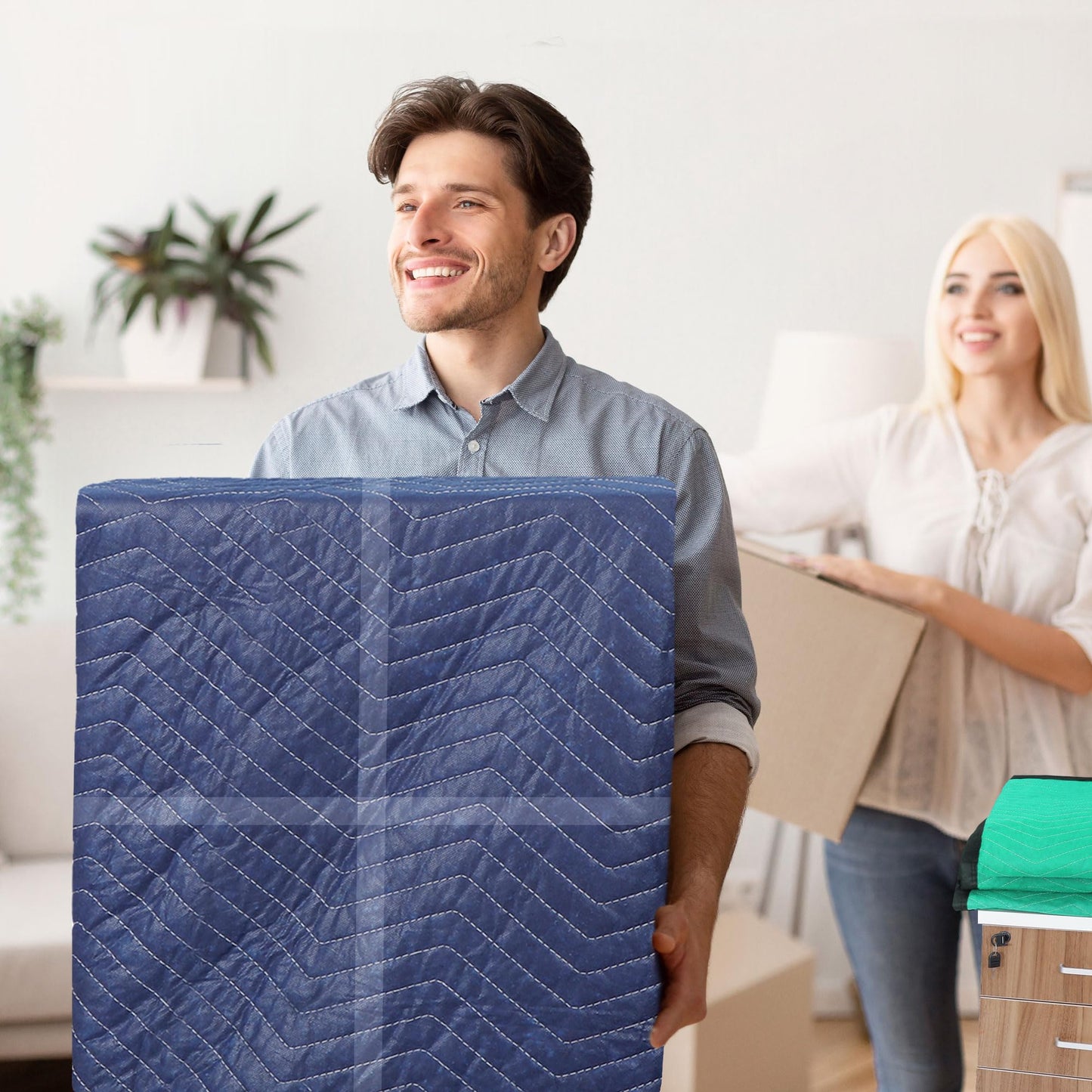 12 Moving Packing Blankets 80 x 72 Inches (35 lb/dz) Heavy Duty Moving Pads for Protecting Furniture Professional Quilted Shipping Furniture Pads (Dark Blue 12PCS)