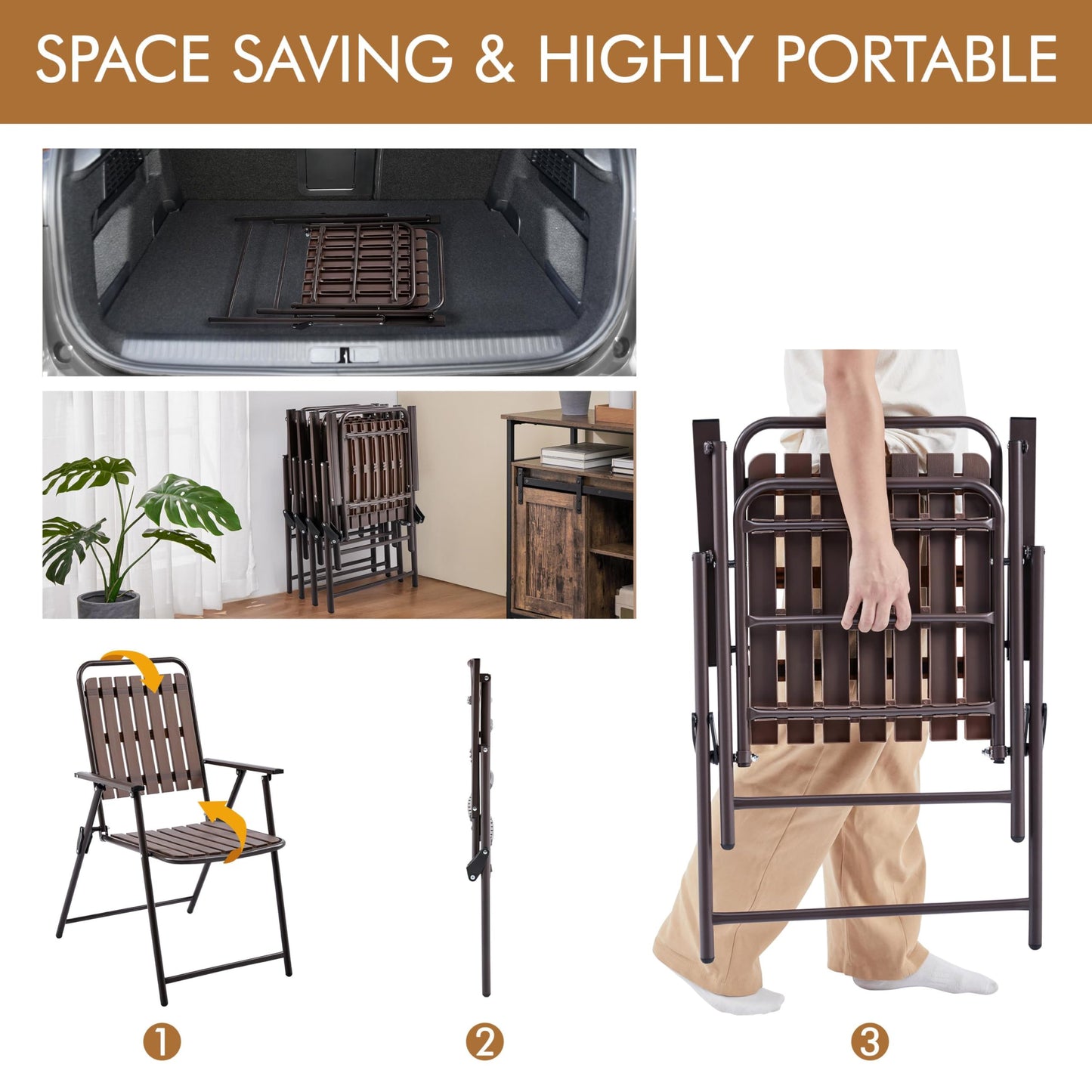 Yaheetech Folding Patio Chair Set of 4, Outdoor Dining Chair with Armrests, Plastic Patio Chair for Porch, Deck, Garden, Backyard, No Assembly Espresso