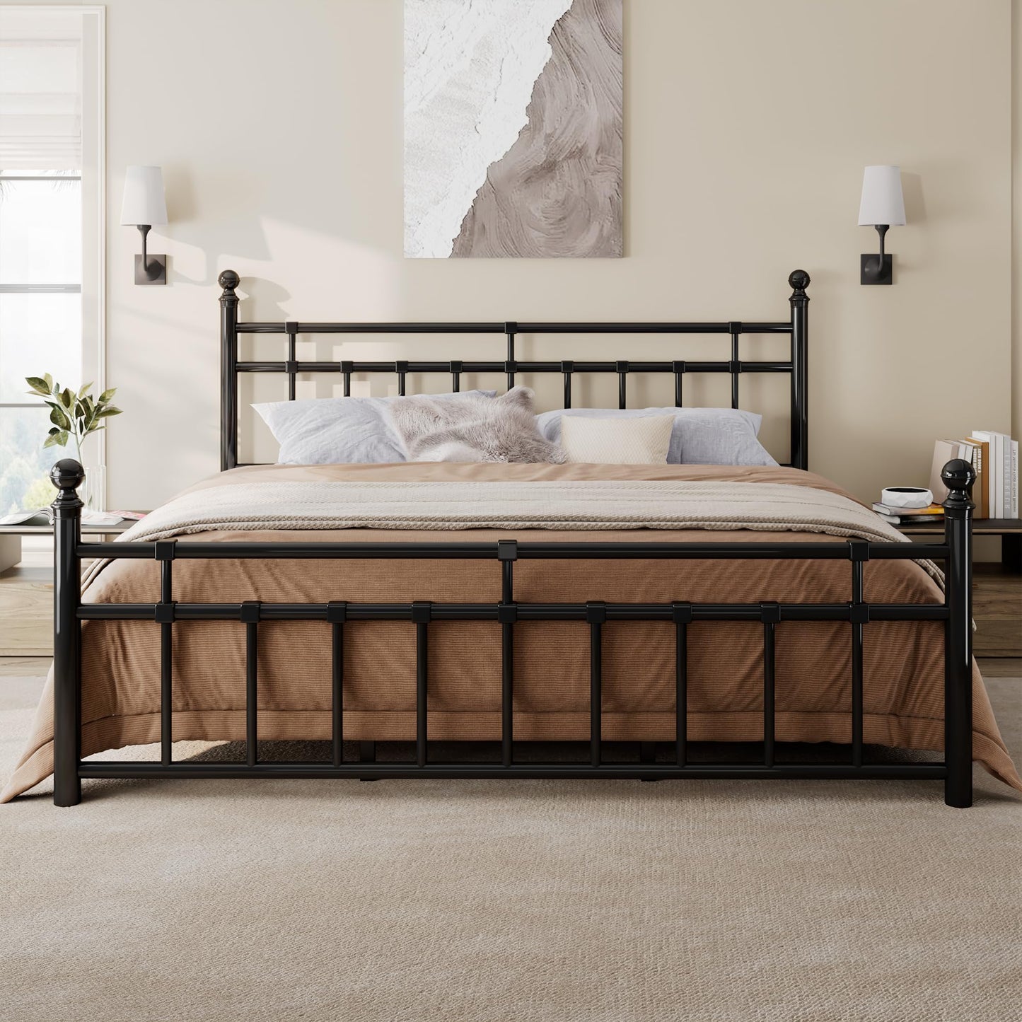 GalnFu King Size Metal Bed Frame, Platform Bed with Classic Wrought Iron-Art Headboard and Footboard, 12" Underbed Space, No Box Spring Needed, Easy Assembly, Noise-Free, Black