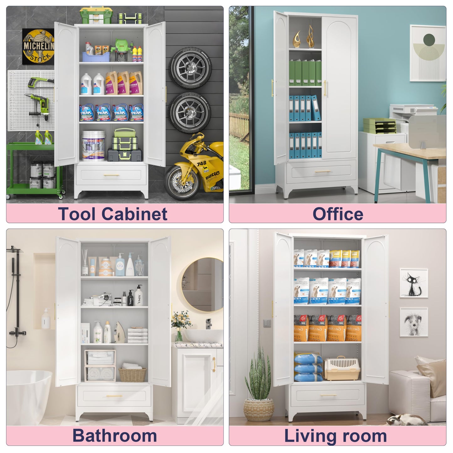 UNICOLY Pantry Kitchen Cabinet with Drawer, 75" Tall Pantry Storage Cabinet, Metal Storage Cabinets with Doors and Shelves, Large Freestanding Cupboard for Dining Room, Assembly Required, White