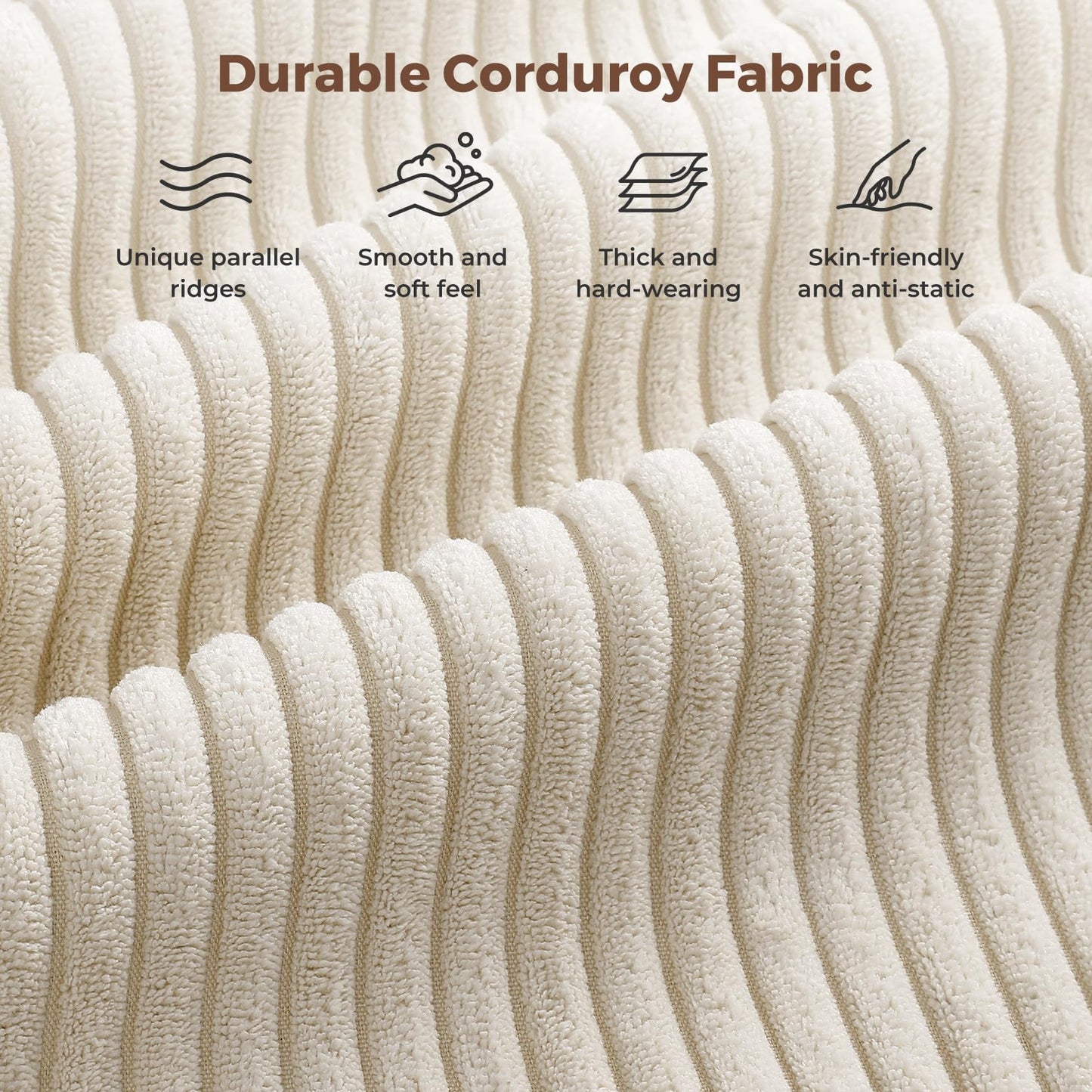 Vesgantti 97" Modular Sectional Sofa Beige, L-Shaped Couch with Movable Ottoman, Comfy Corduroy Couch with Spring Cushion, Modular Sofa with Deep Seat for Living Room, Bedroom and Apartment