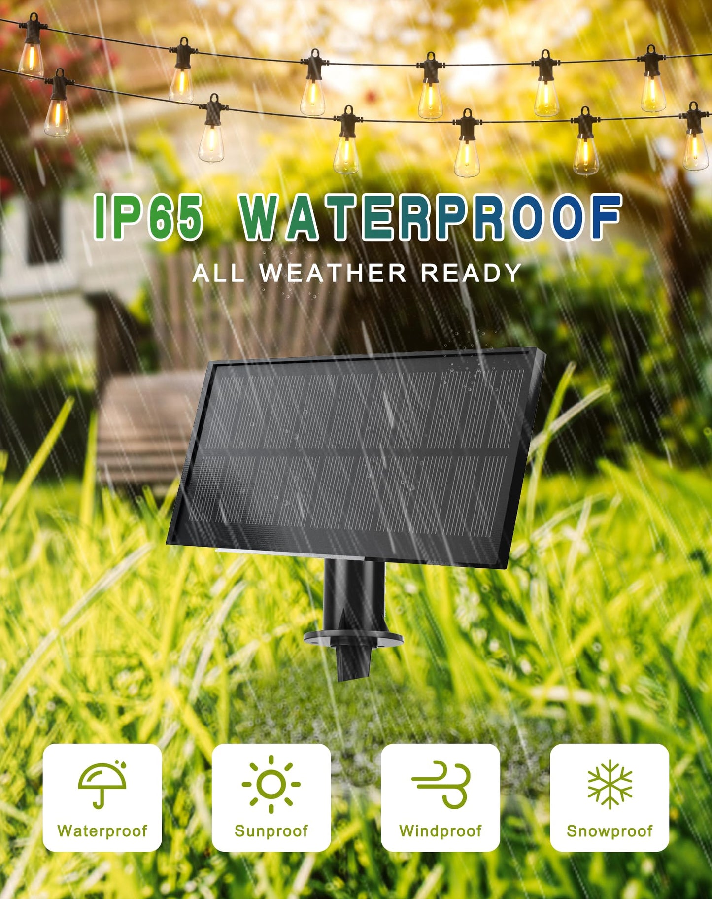Zuske Solar String Lights Outdoor Waterproof 100FT with USB Port and 52 Shatterproof ST38 Bulbs(2 Spare), LED Solar Powered Patio Lights for Outside, Porch, Backyard, Gazebo, Garden(Warm White)