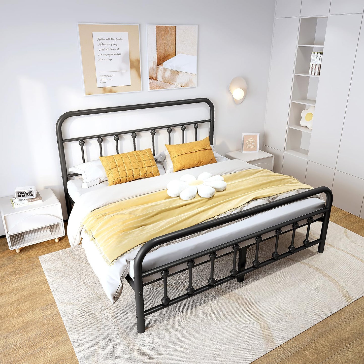 Vengarus Metal Bed Frame,Full Size Bed Frame with Headboard,Structurally Stable, Heavy Duty Steel Slat Supported,Under Bed Storage,No Box Spring Needed,14 Inch,Black