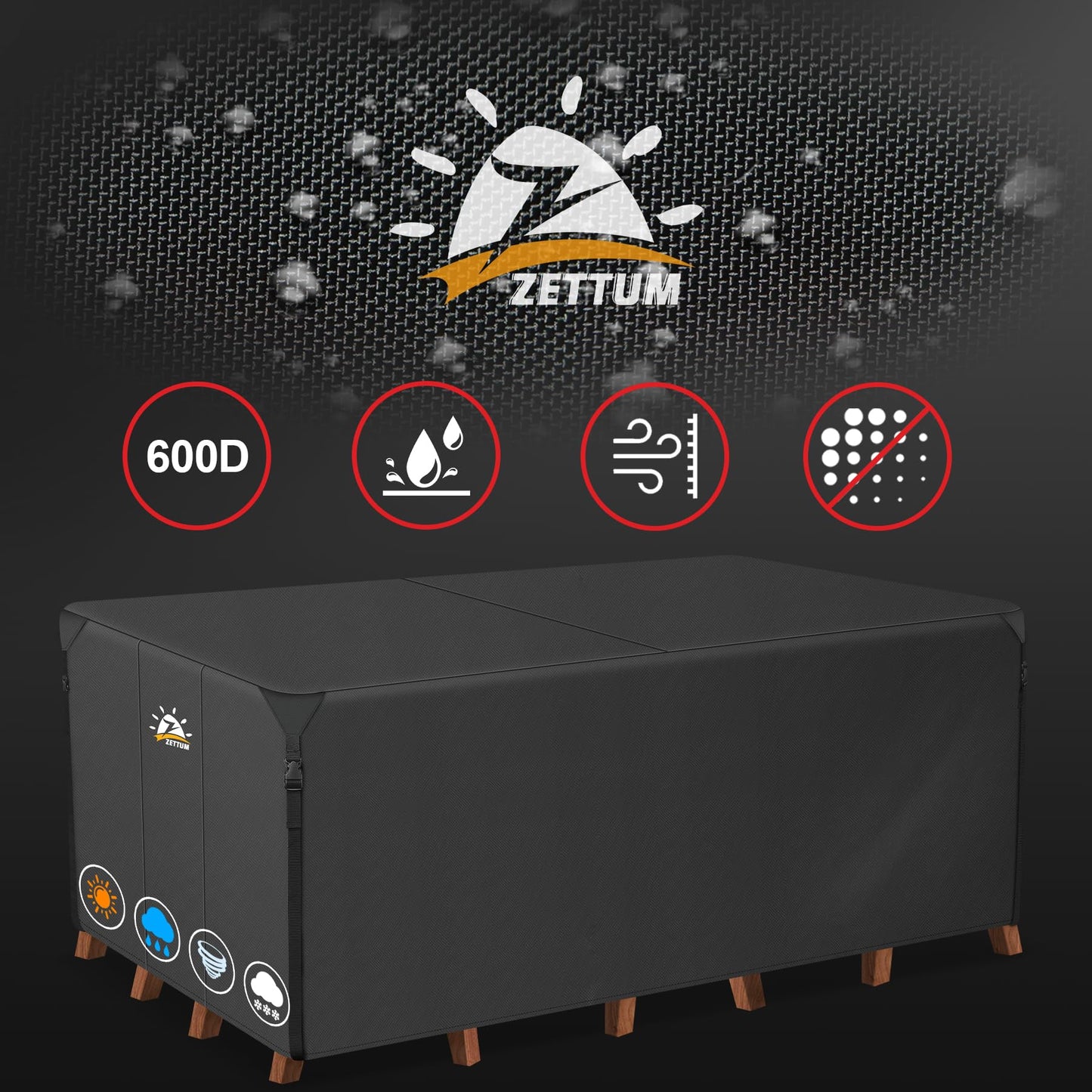 Zettum Patio Furniture Cover Rectangle - 110 Inch Outdoor Table Cover Waterproof & Heavy Duty, Large 600D Lawn Furniture Sofa Set Covers for Outside Dining Table and Chairs Combo - 110 x 74 x 28 Inch