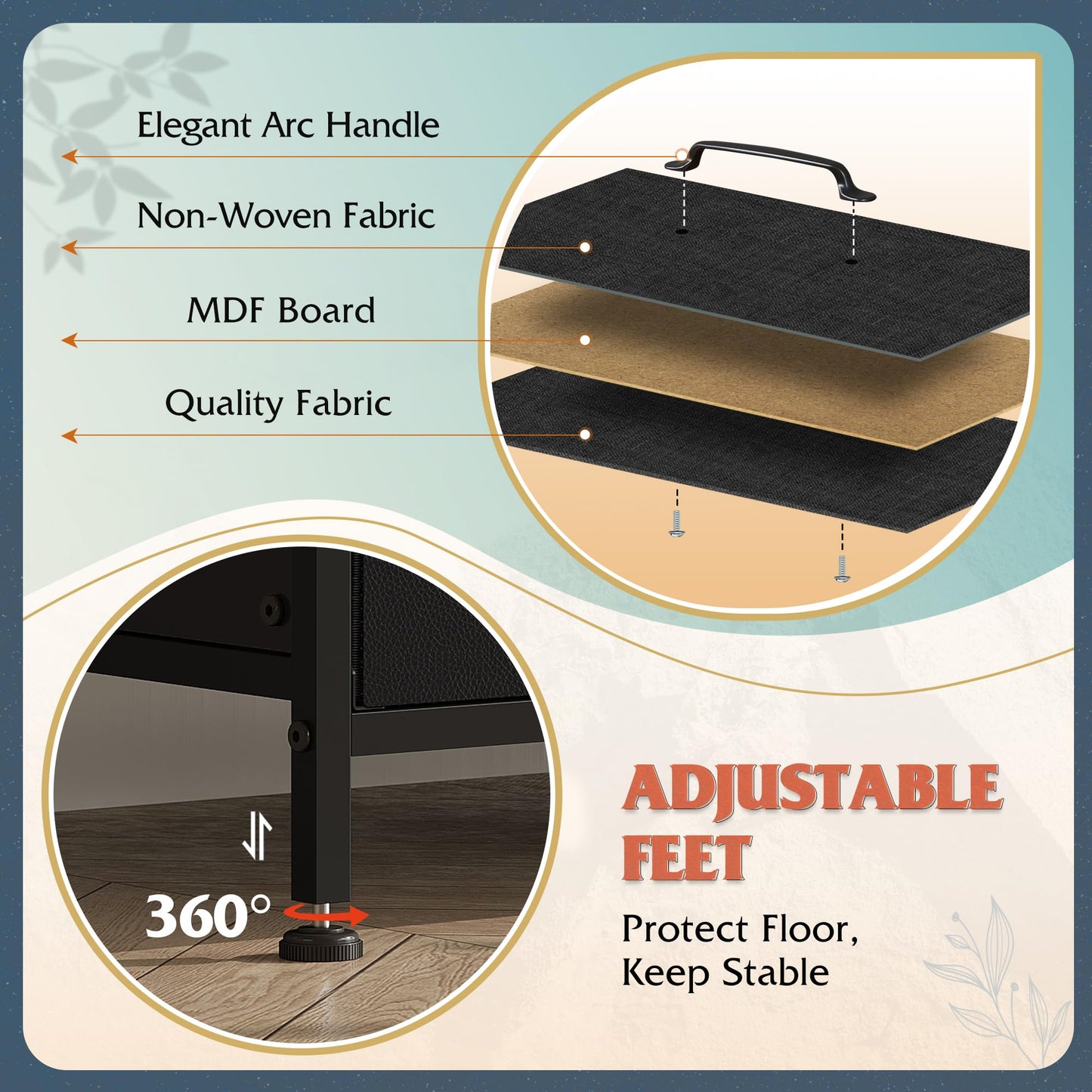 WLIVE 6 Drawer Dresser for Bedroom Large, Fabric Black Dresser TV Stand for 50, 55, 60 inch TV, Wide Long Chest of Drawers with Deep Drawer for Closet, Bedroom, Living Room, Hallway