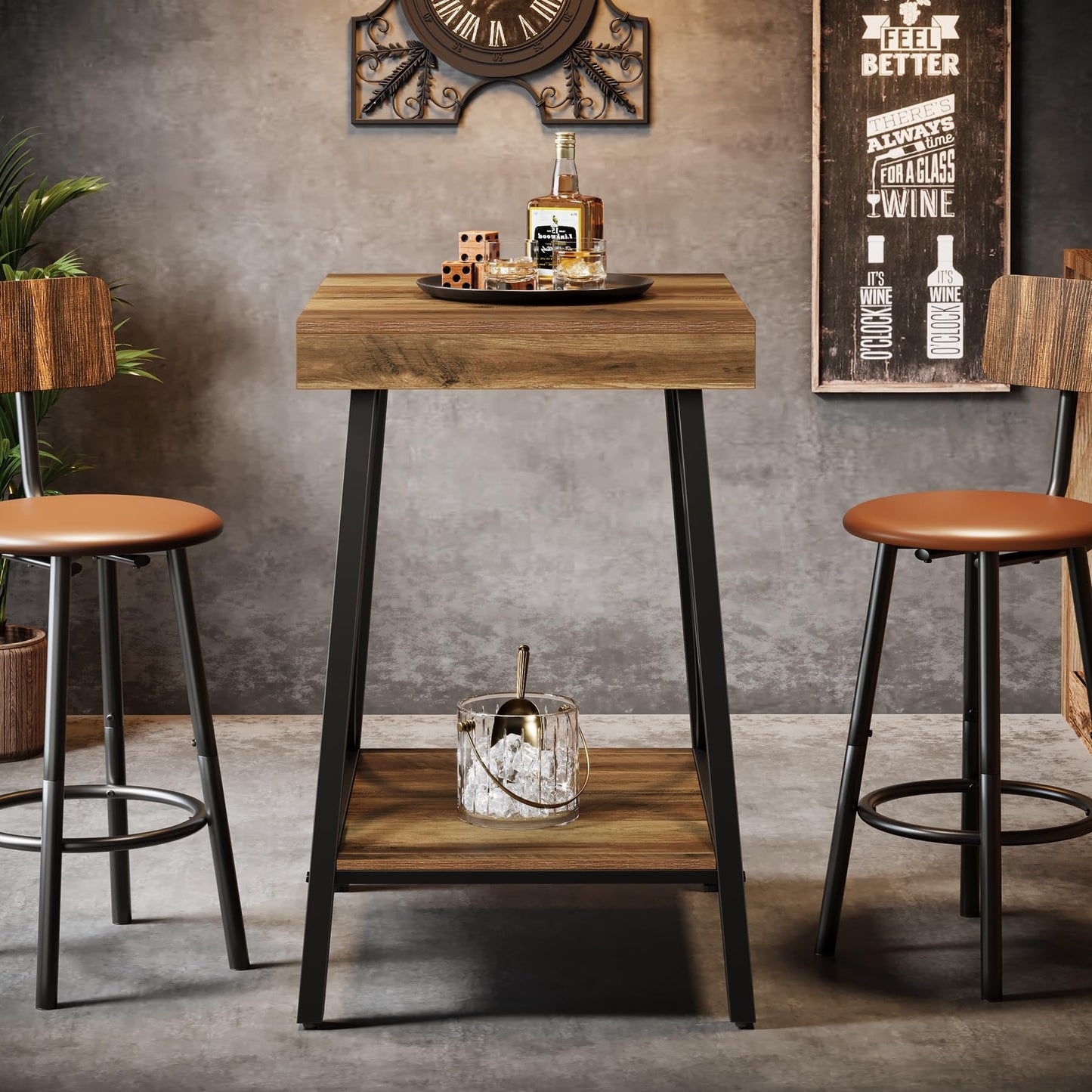 Tribesigns Small Bar Table, Industrial 2-Tier High Top & Counter Height Kitchen Table with Metal Frame for Dining Room, Home Bar, Bistro, Cafe