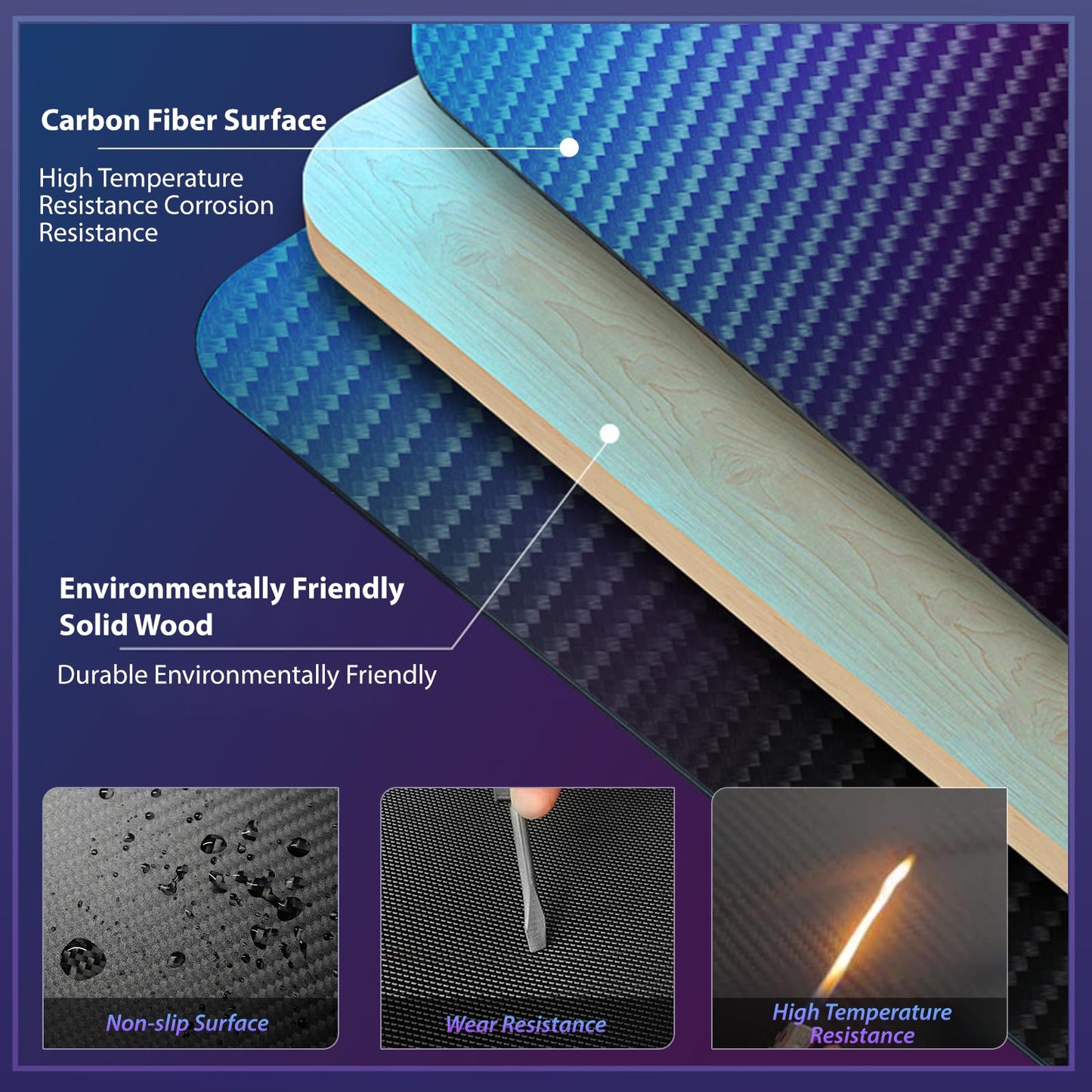 55.11 Inch Gaming Desk Computer Desk with LED Lights, Sturdy Small Desk for Bedroom, Home Office Desks Ergonomic PC Gaming Table Workstation w/Cup Holder, Headphone Hook, Cable Box, Carbon Fiber Black