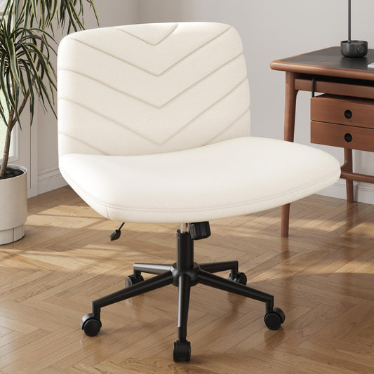 Yaheetech Wide Criss Cross Chair with Wheels, Comfy Armless Cross Legged Office Desk Chairs, Swivel Vanity Chair Computer Chairs for Home Office, Beige