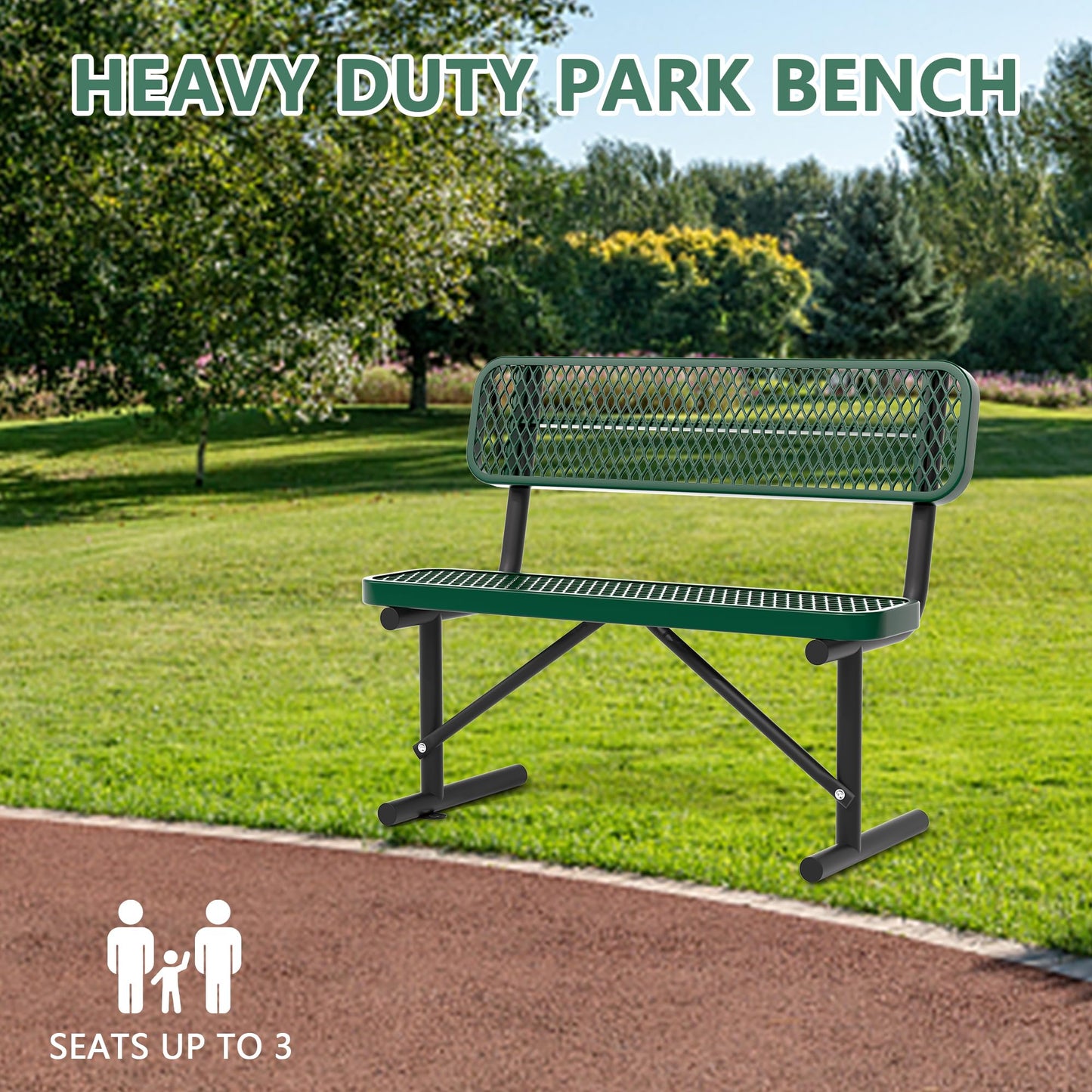 4FT Benches for Outside, Heavy-Duty Portable Outdoor Garden Bench with Back, Metal Park Bench, Commercial-Grade Seating,Industrial Bench Patio Bench Furniture for Beach Yard School Shopping Centers