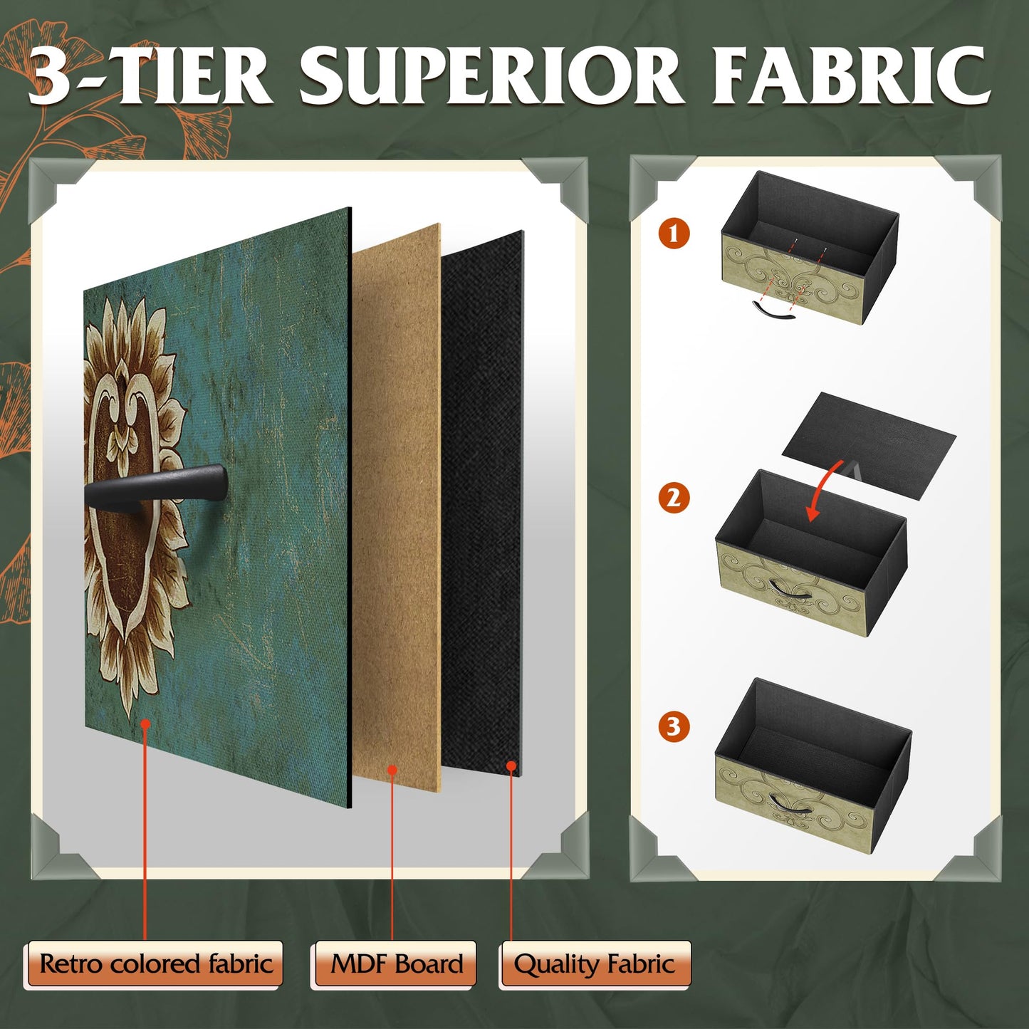 WLIVE 9-Drawer Dresser, Fabric Storage Tower for Bedroom, Hallway, Entryway, Closet, Tall Chest Organizer Unit with Fabric Bins, Steel Frame, Wood Top, Easy Pull Handle, Floral Painted