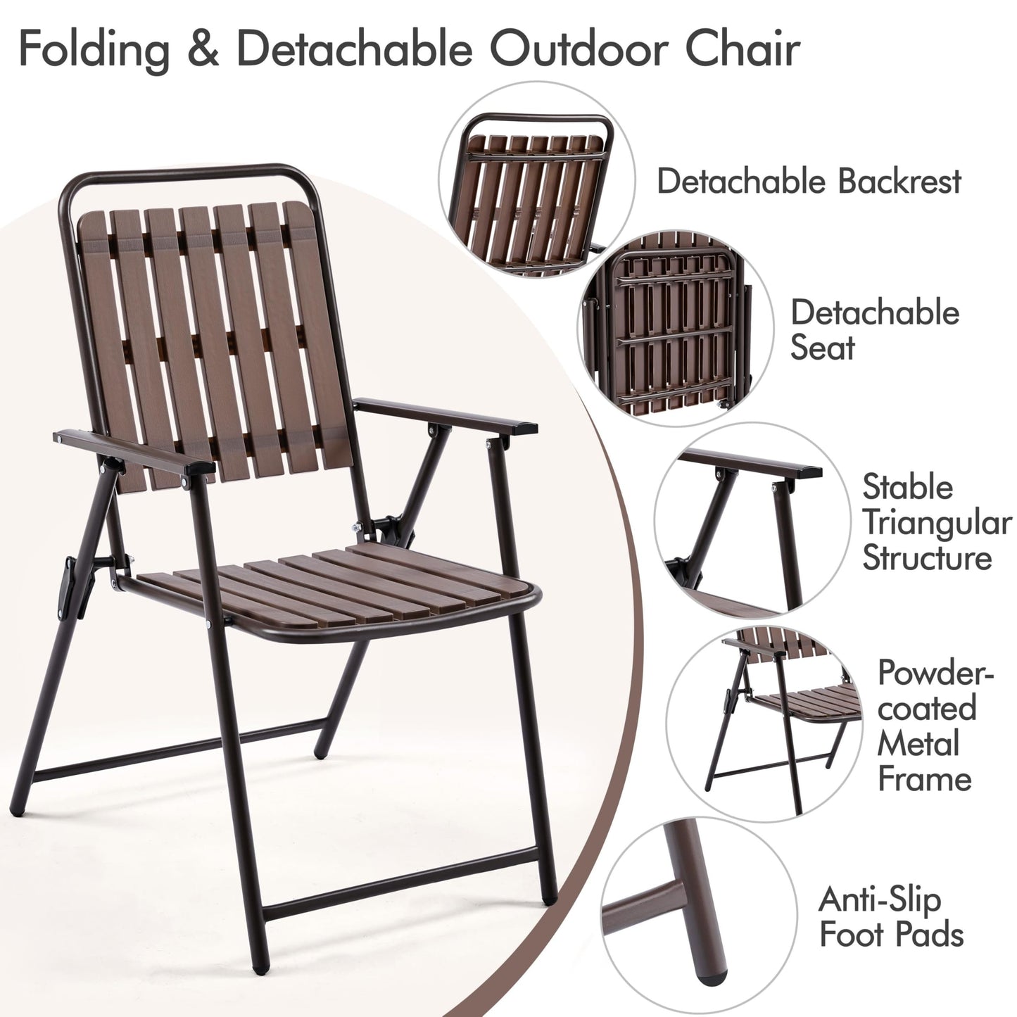 Yaheetech Folding Patio Chair Set of 4, Outdoor Dining Chair with Armrests, Plastic Patio Chair for Porch, Deck, Garden, Backyard, No Assembly Espresso