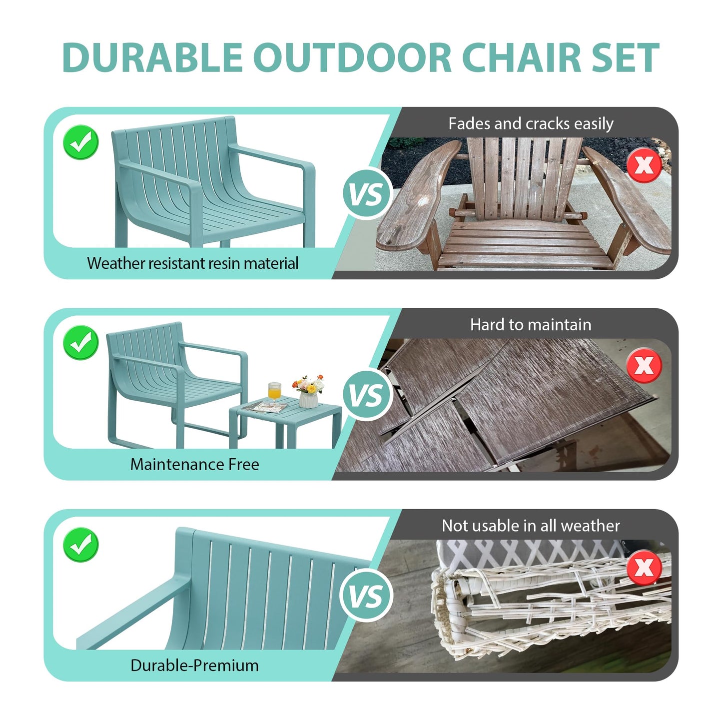 Werph Outdoor Furniture Set - 3 Piece Patio Table & Chairs, Perfect for Lawn, Garden, Poolside or Balcony