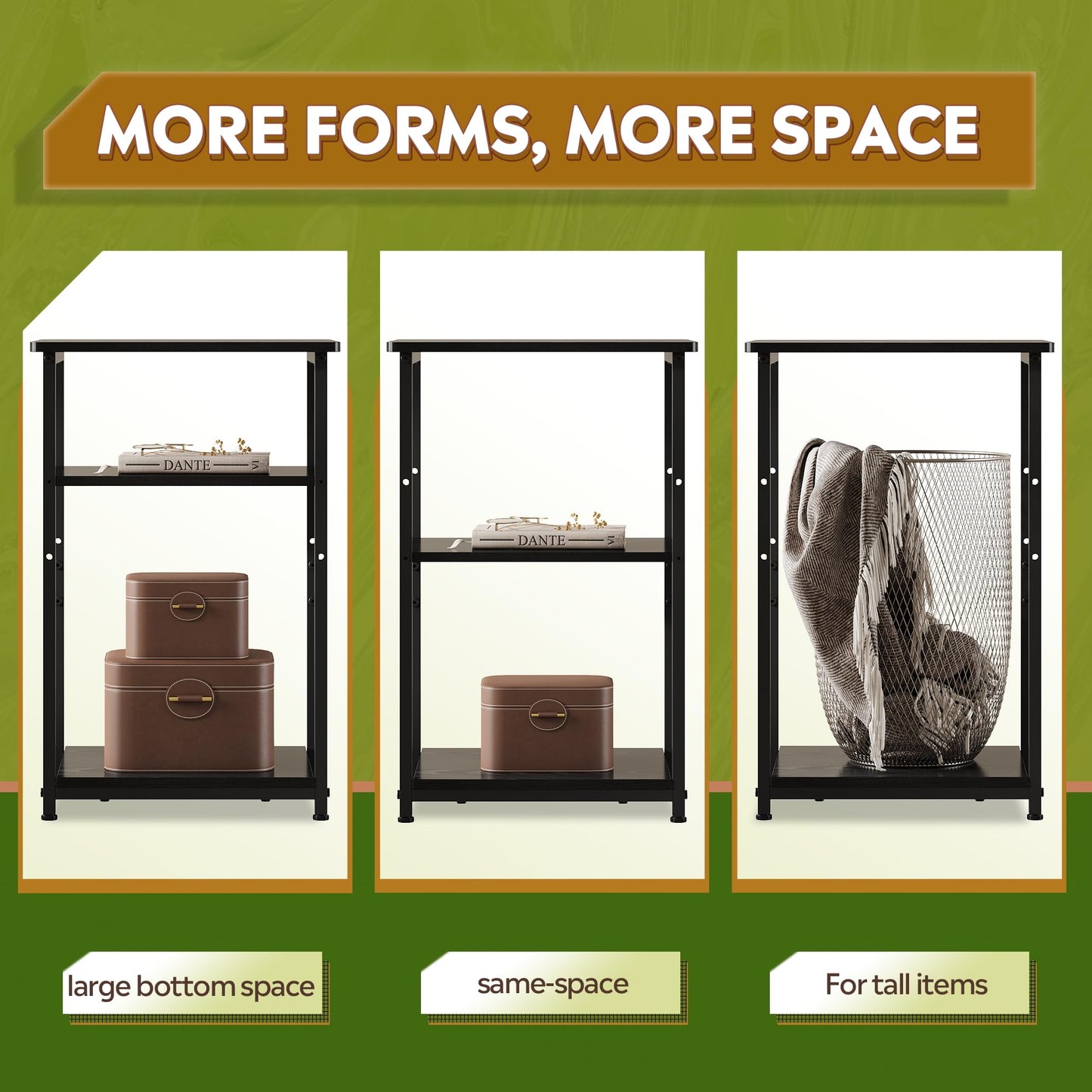 WLIVE End Tables Living Room Set of 2, Black End Table for Two, Narrow Side Table for Bedroom, Home Office, Small Spaces, 3-Tier End Table for Couch, Sofa, Bed