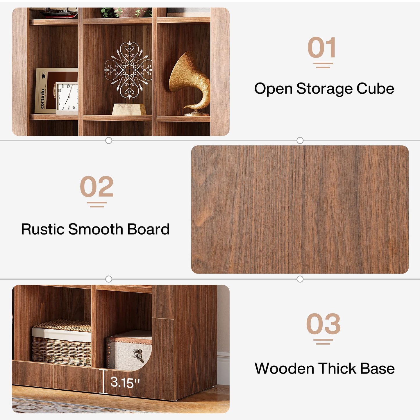 Tribesigns 70.8-Inch Tall Bookshelf, Rustic Cube Bookcase with 15 Open Shelves, Freestanding 5-Tier Display Shelf Wooden Storage Organizer for Living Room