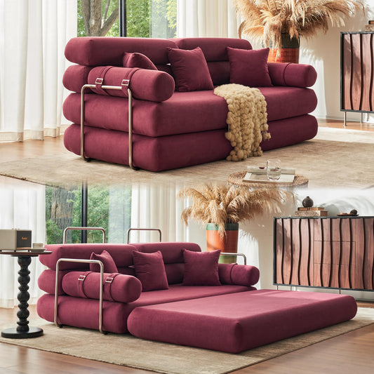 YINIX Convertible Sleeper Sofa - 35'' High-Back Floor Couch Bed - Folding Sofa Bed with Rounded Arm Supports - Floor Sofa Lounge Sofa Bed for Living Room Bedroom - Wine Red
